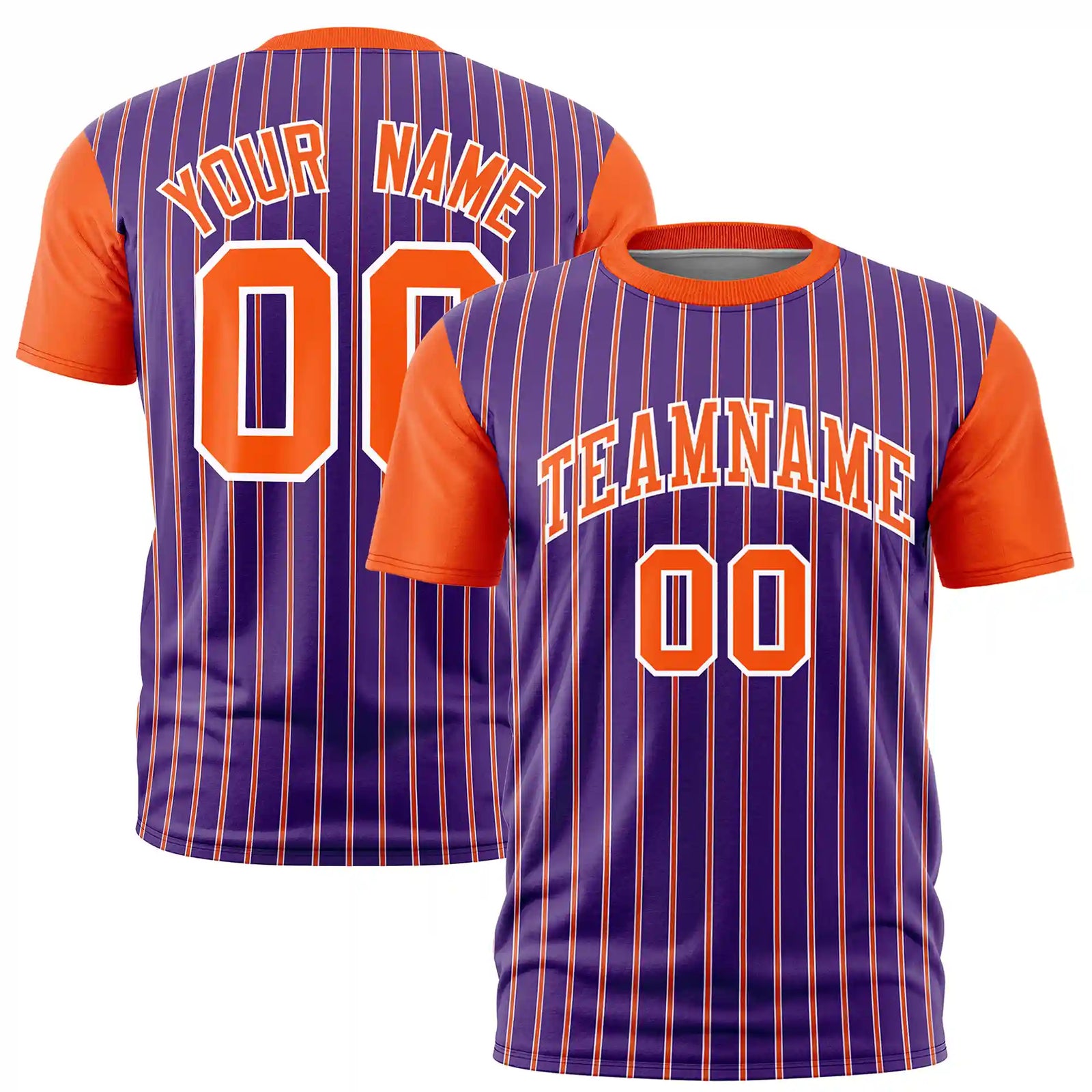 Custom Purple White-Orange Pinstripe Pattern Design Performance T-Shirt