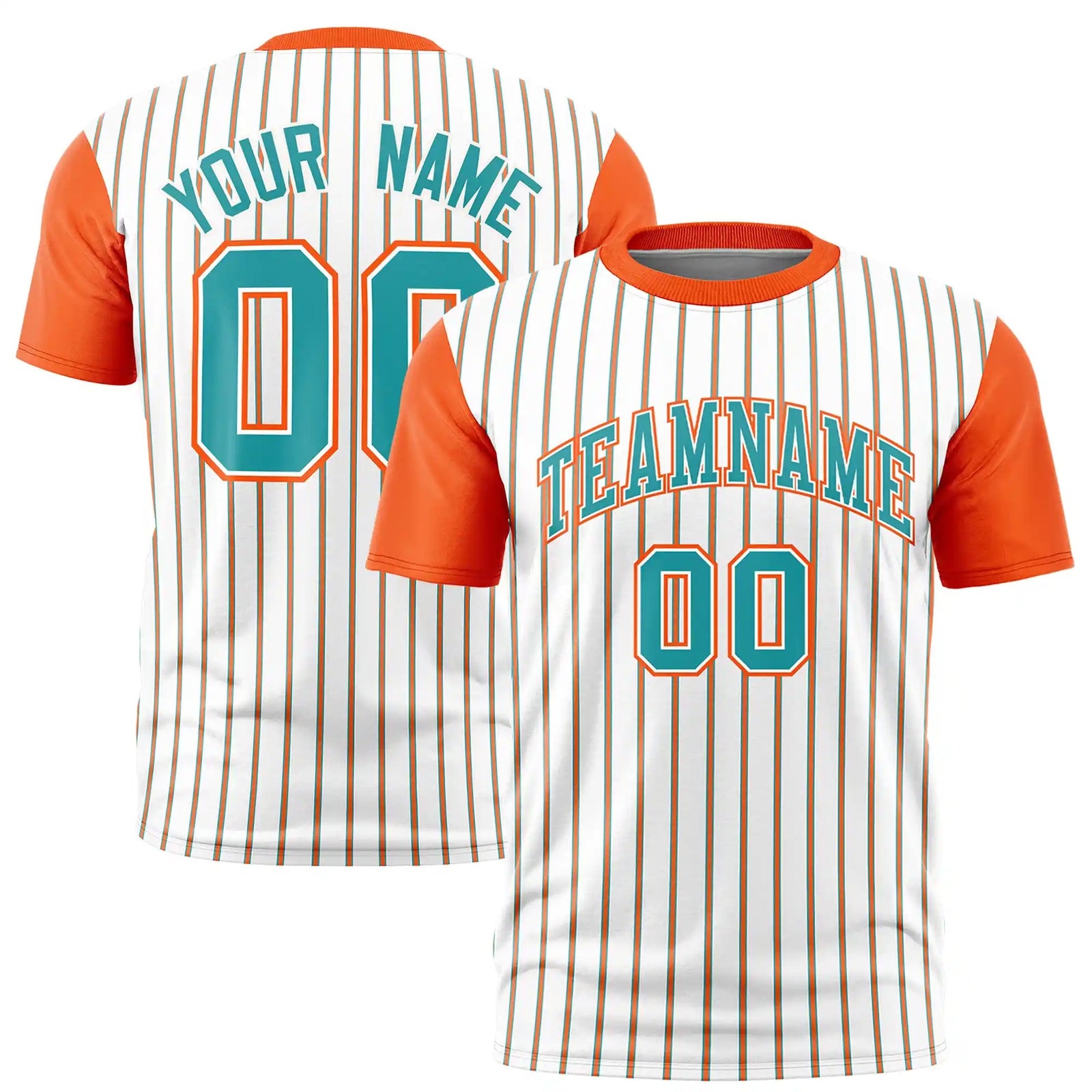 Custom White Aqua-Orange Pinstripe Pattern Design Performance T-Shirt