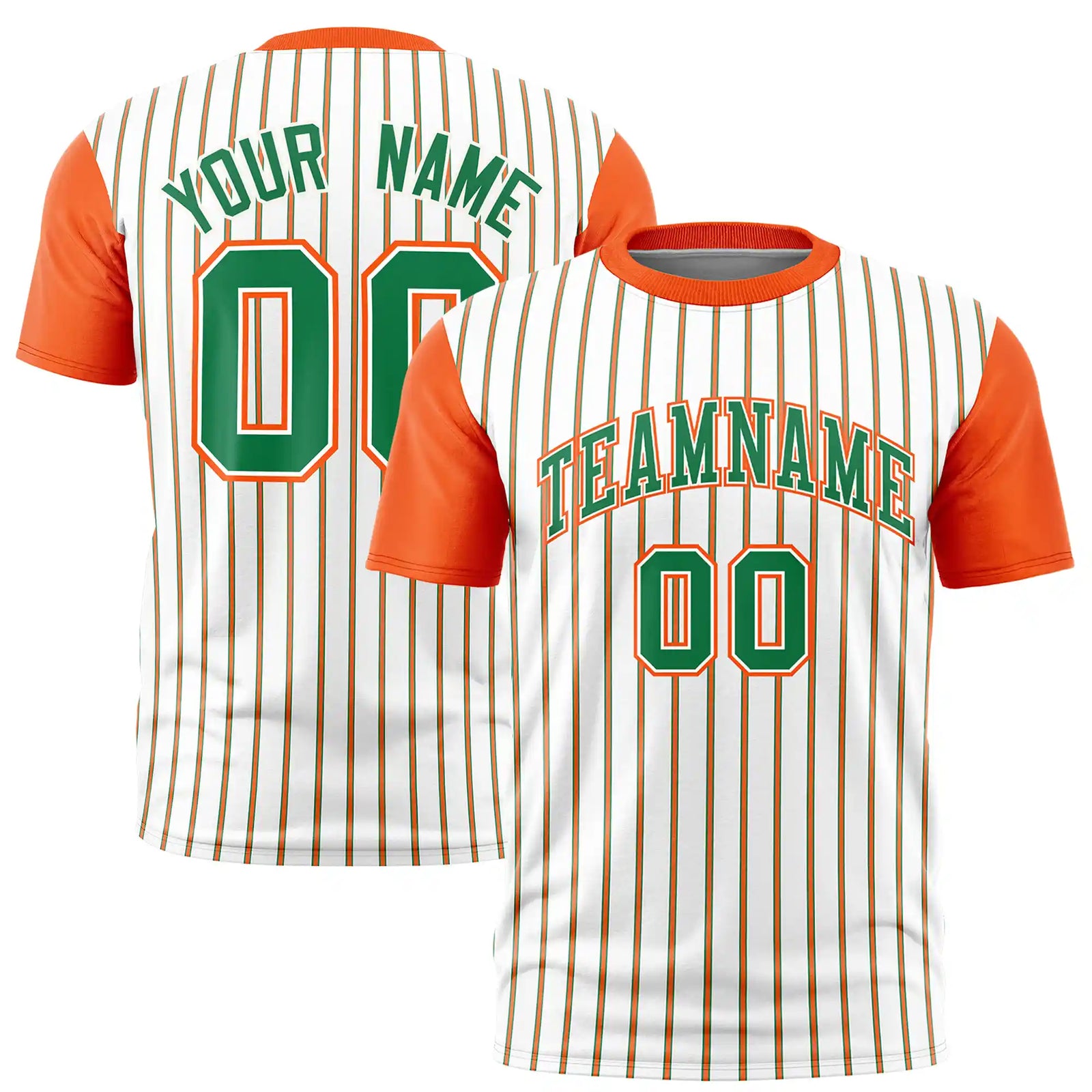 Custom White Kelly Green-Orange Pinstripe Pattern Design Performance T-Shirt