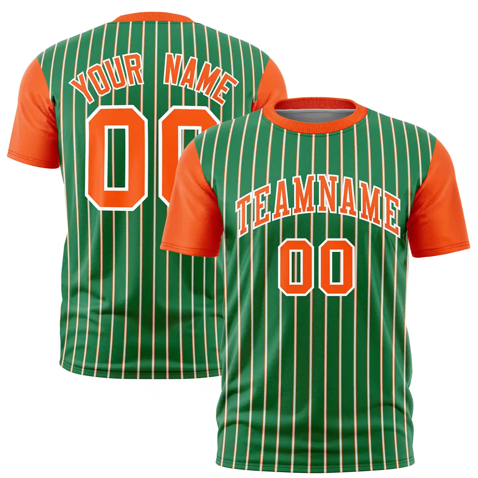 Custom Kelly Green White-Orange Pinstripe Pattern Design Performance T-Shirt