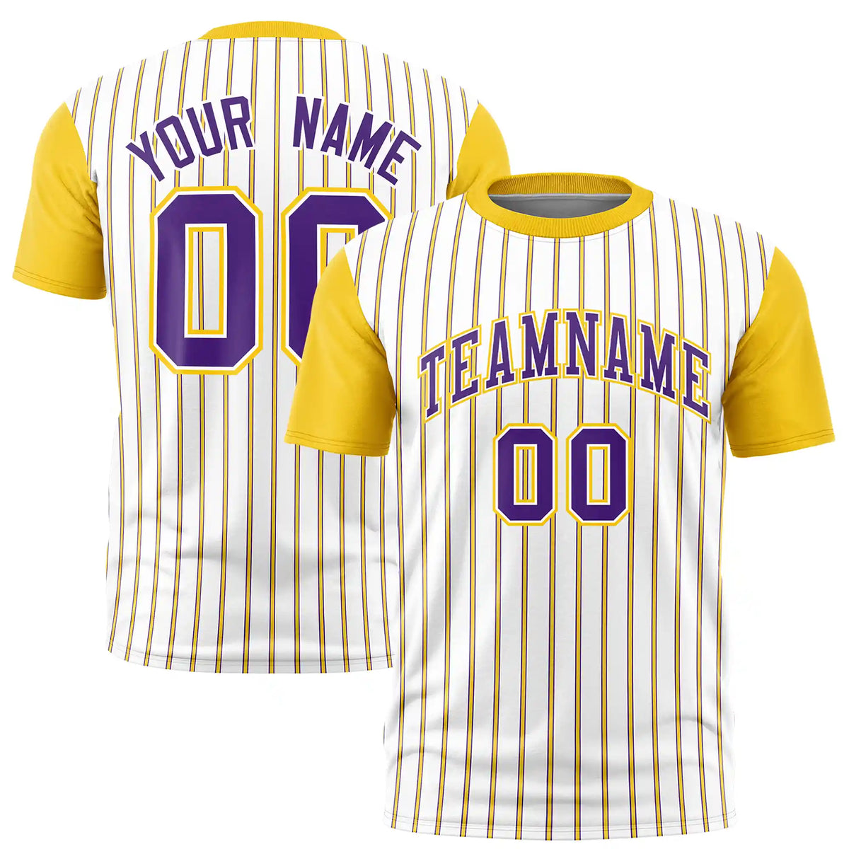 Custom White Purple-Gold01 Pinstripe Pattern Design Performance T-Shirt