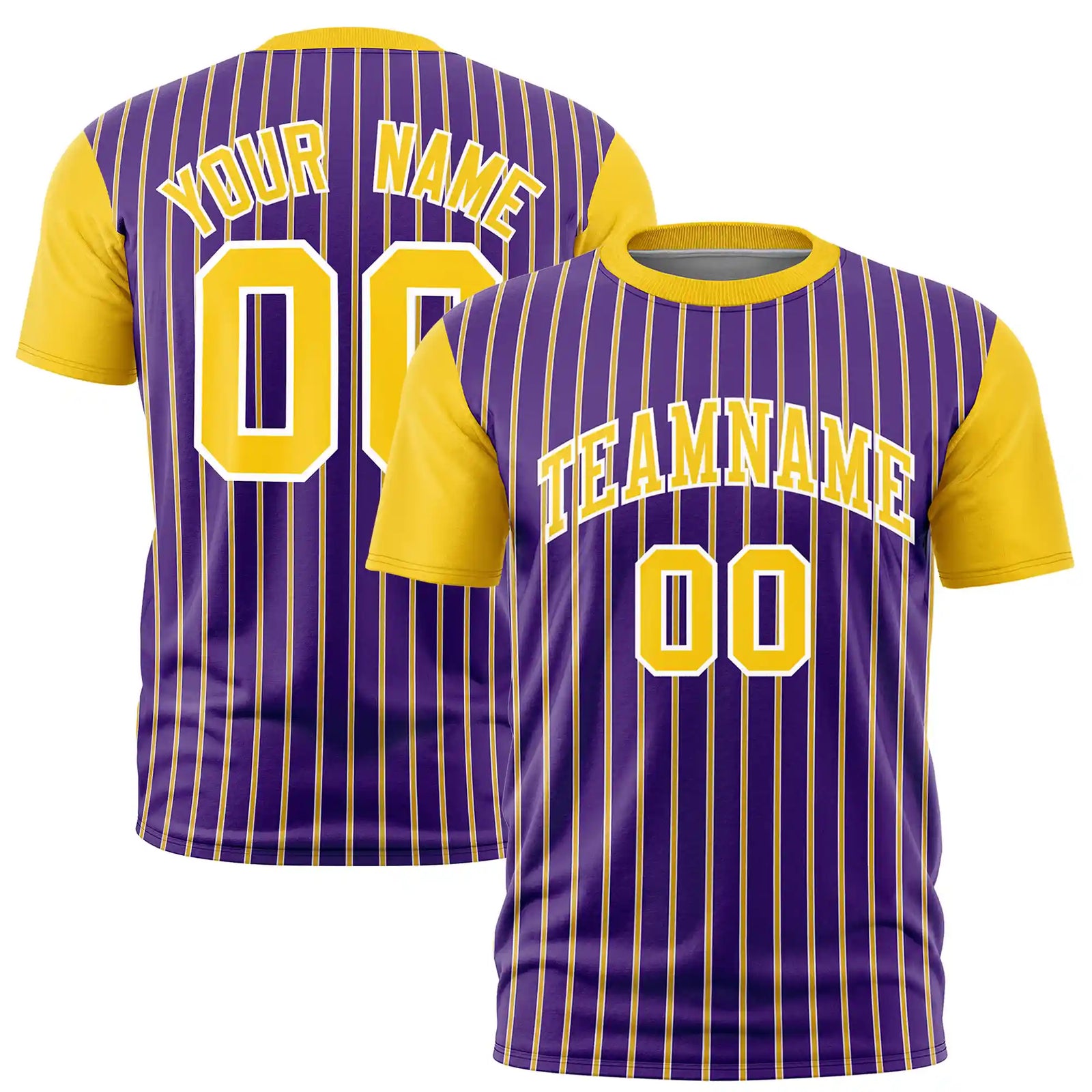 Custom Purple White-Gold01 Pinstripe Pattern Design Performance T-Shirt