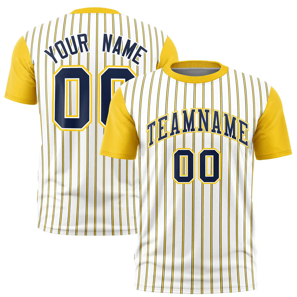 Custom White Navy-Gold01 Pinstripe Pattern Design Performance T-Shirt