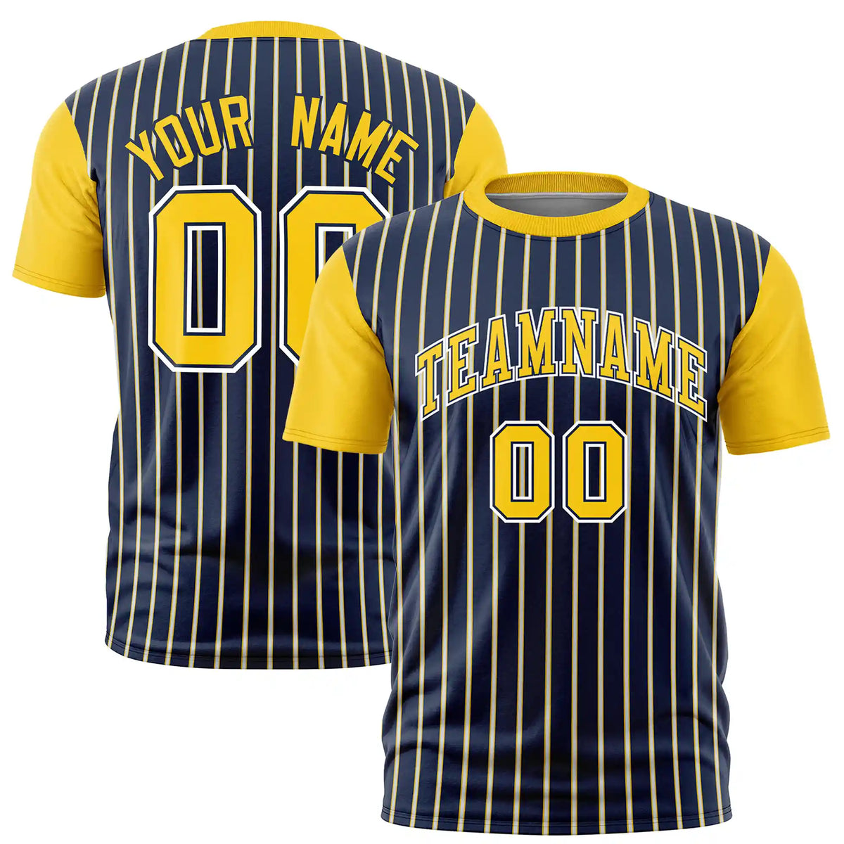 Custom Navy White-Gold01 Pinstripe Pattern Design Performance T-Shirt