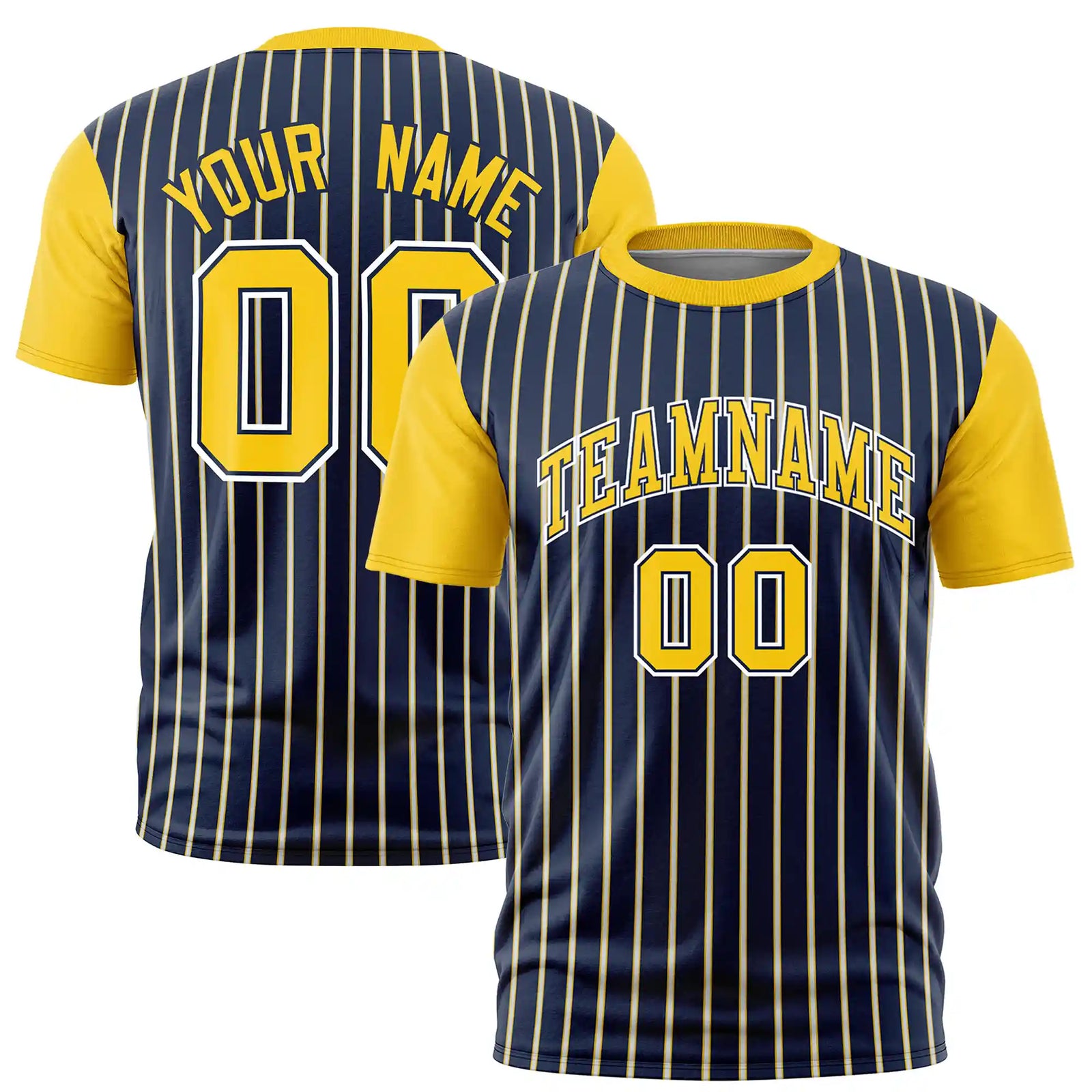 Custom Navy White-Gold01 Pinstripe Pattern Design Performance T-Shirt