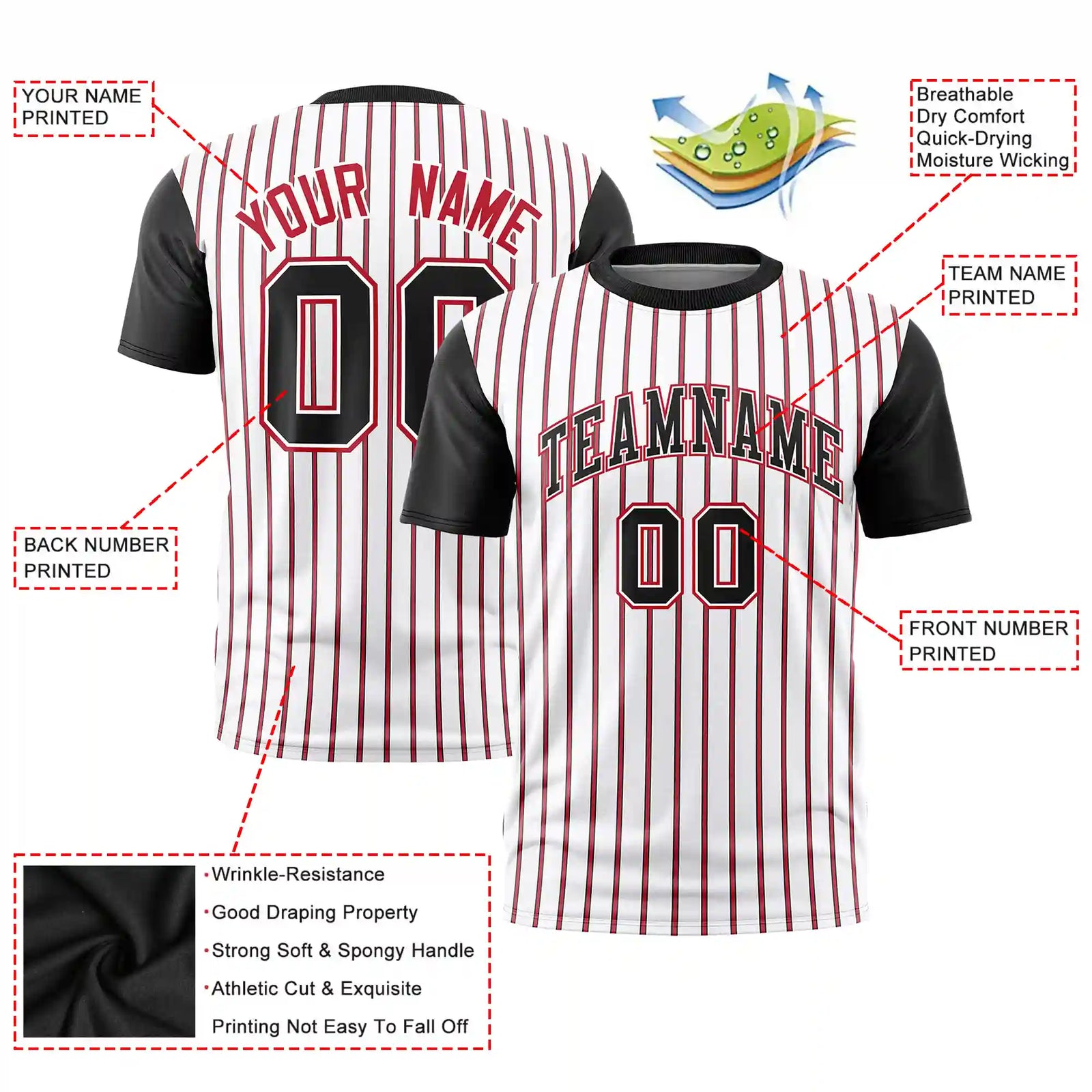 Custom White Red-Black Pinstripe Pattern Design Performance T-Shirt