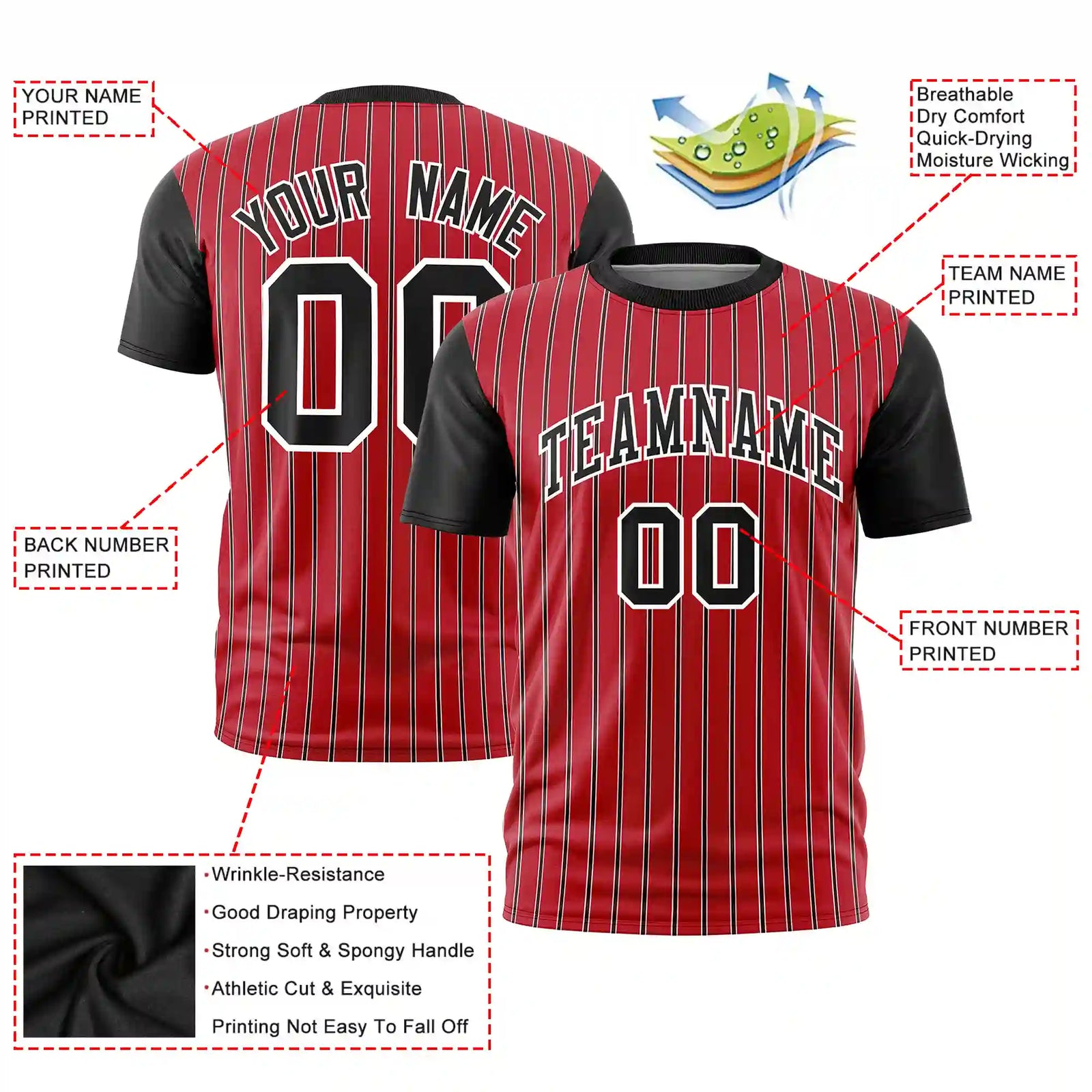 Custom Red White-Black Pinstripe Pattern Design Performance T-Shirt