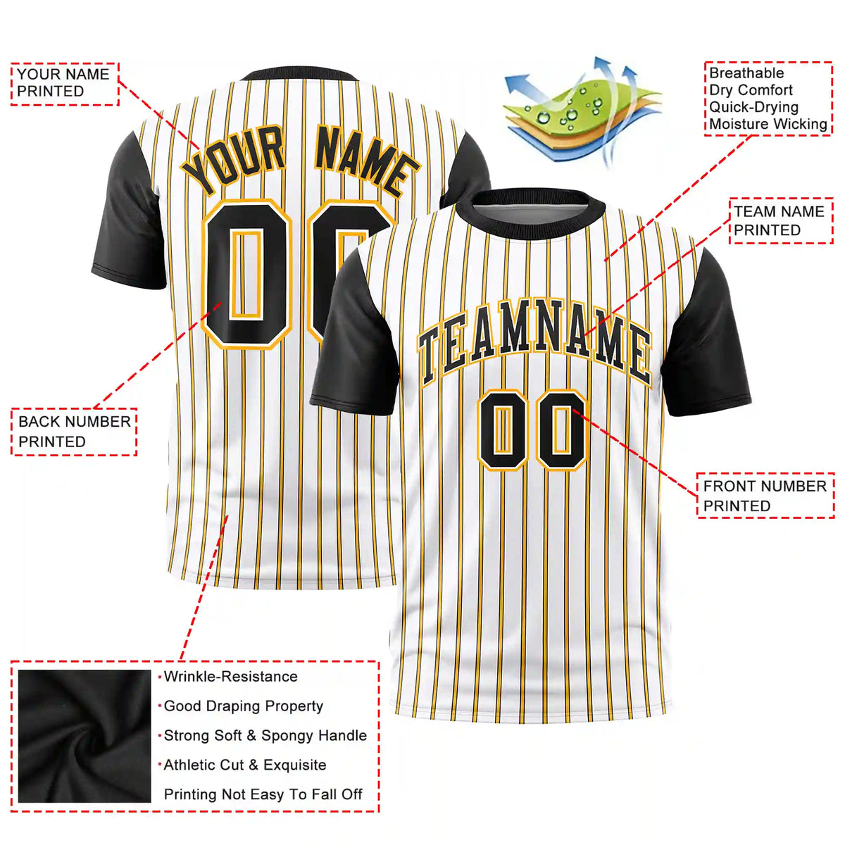 Custom White Yellow-Black Pinstripe Pattern Design Performance T-Shirt