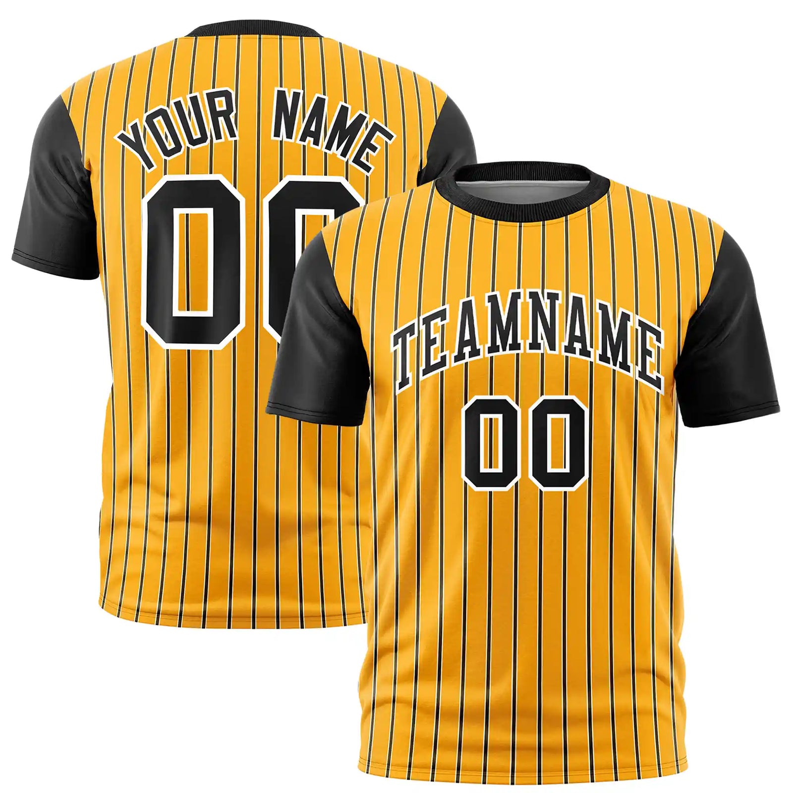 Custom Yellow White-Black Pinstripe Pattern Design Performance T-Shirt