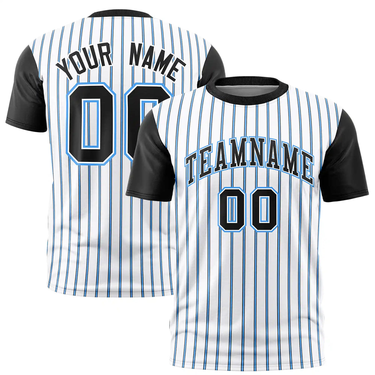Custom White Powder Blue-Black Pinstripe Pattern Design Performance T-Shirt