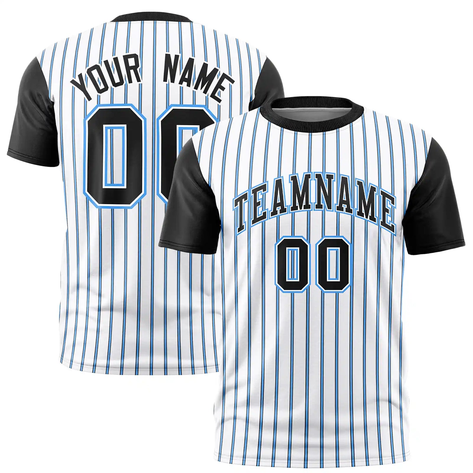 Custom White Powder Blue-Black Pinstripe Pattern Design Performance T-Shirt