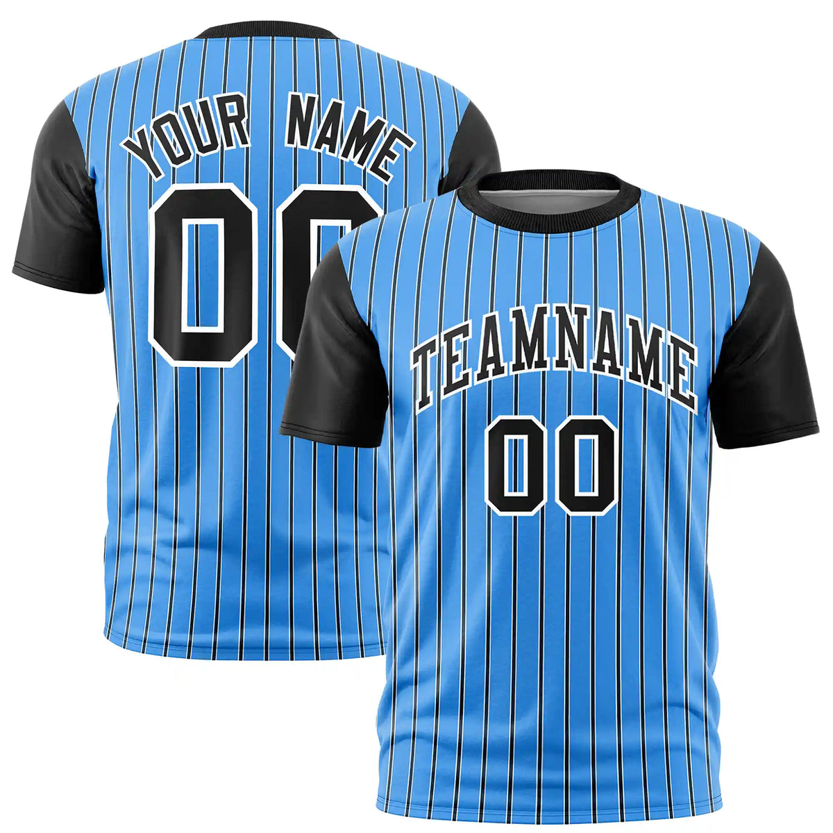 Custom Powder Blue White-Black Pinstripe Pattern Design Performance T-Shirt