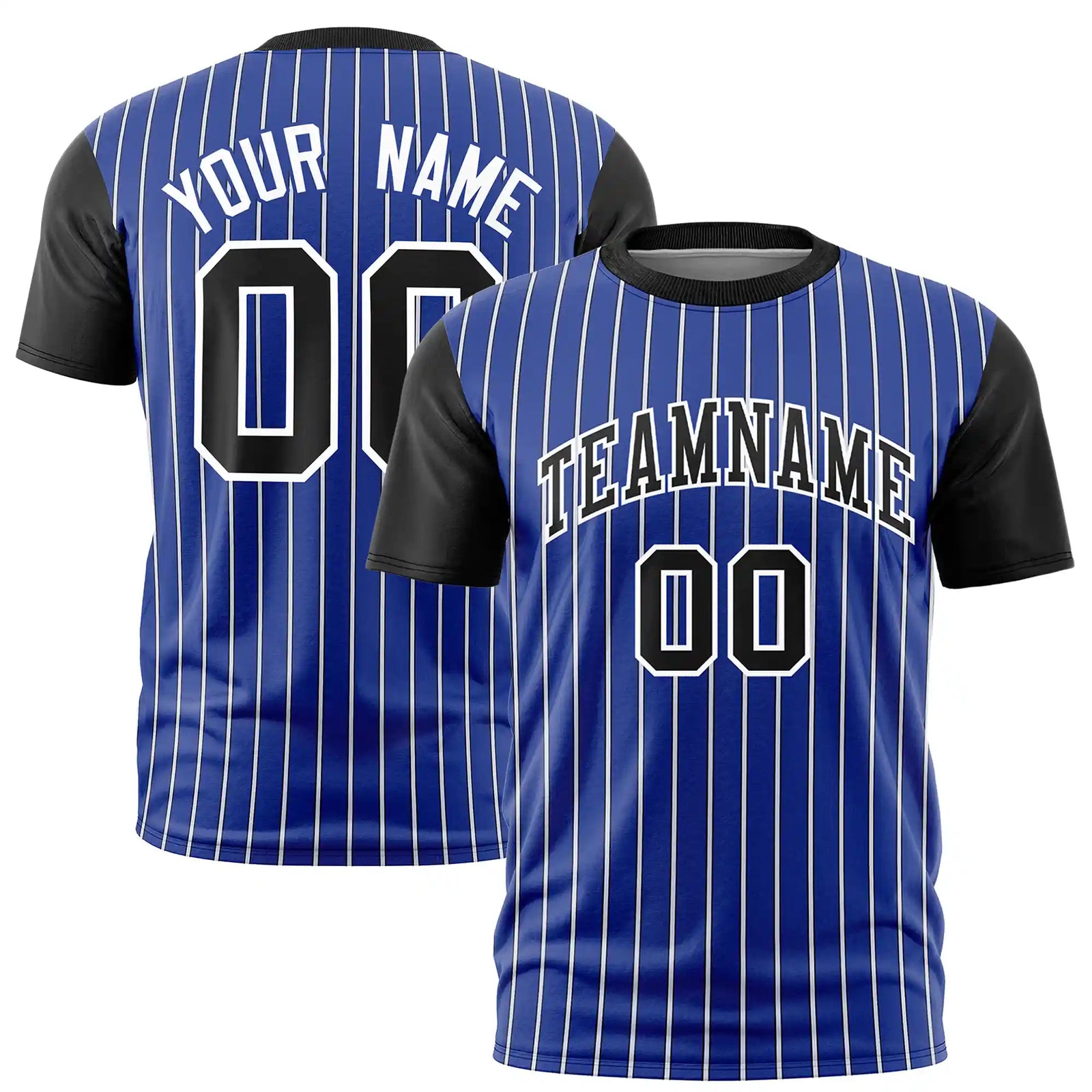 Custom Royal Blue White-Black Pinstripe Pattern Design Performance T-Shirt