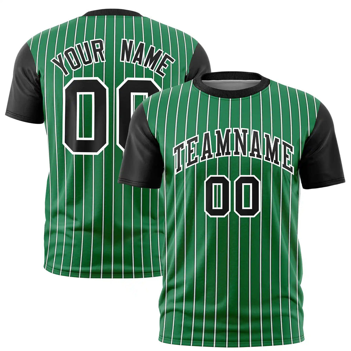 Custom Kelly Green White-Black Pinstripe Pattern Design Performance T-Shirt