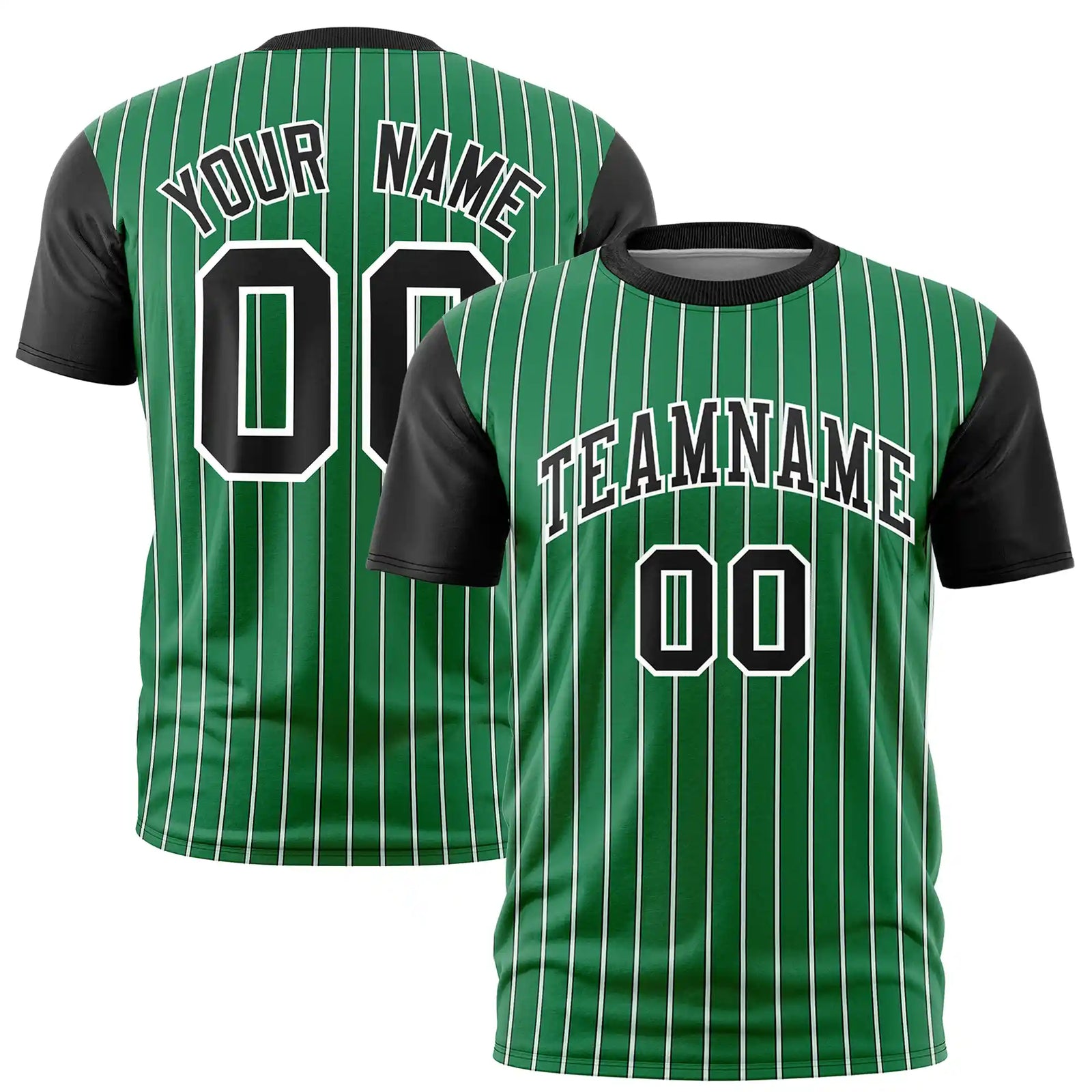 Custom Kelly Green White-Black Pinstripe Pattern Design Performance T-Shirt