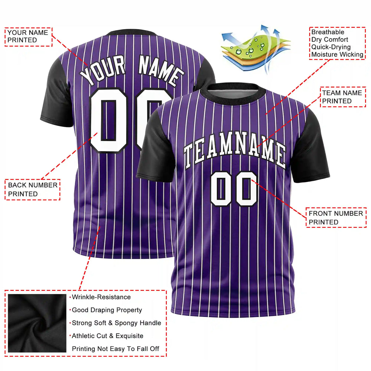 Custom Purple White-Black Pinstripe Pattern Design Performance T-Shirt