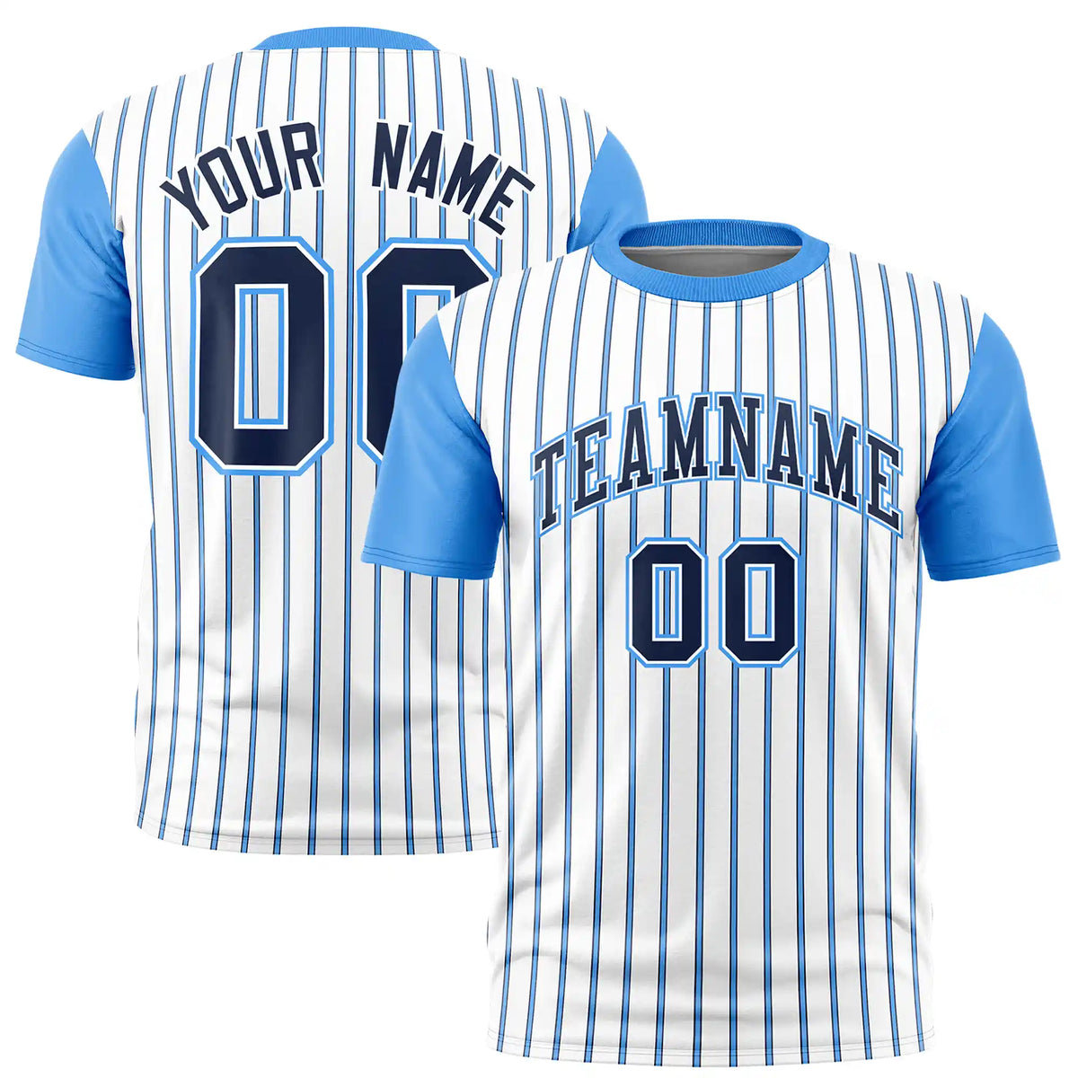 Custom White Navy-Powder Blue Pinstripe Pattern Design Performance T-Shirt