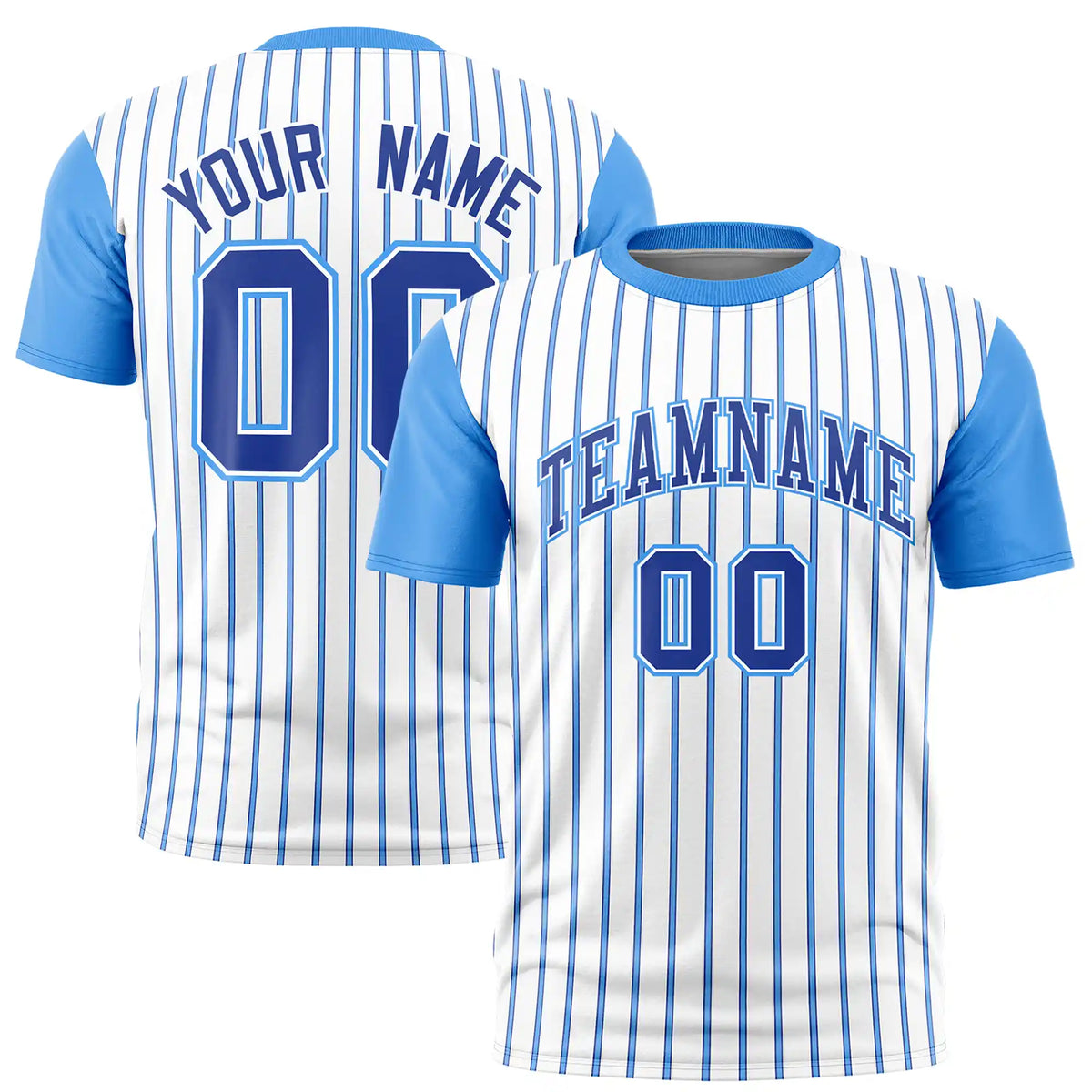 Custom White Royal Blue-Powder Blue Pinstripe Pattern Design Performance T-Shirt