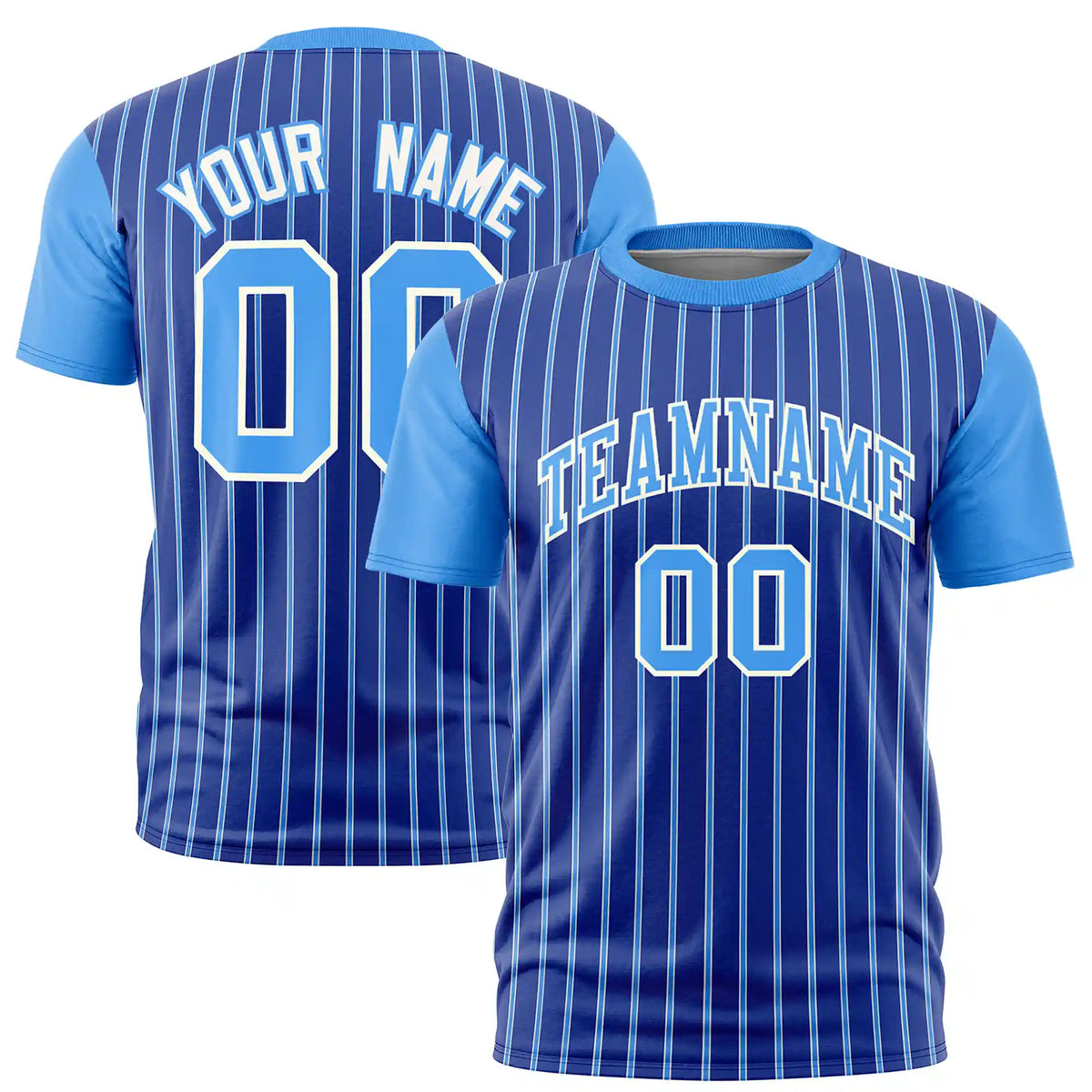 Custom Royal Blue White-Powder Blue Pinstripe Pattern Design Performance T-Shirt
