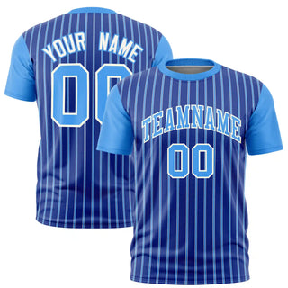 Custom Royal Blue White-Powder Blue Pinstripe Pattern Design Performance T-Shirt - Style 1