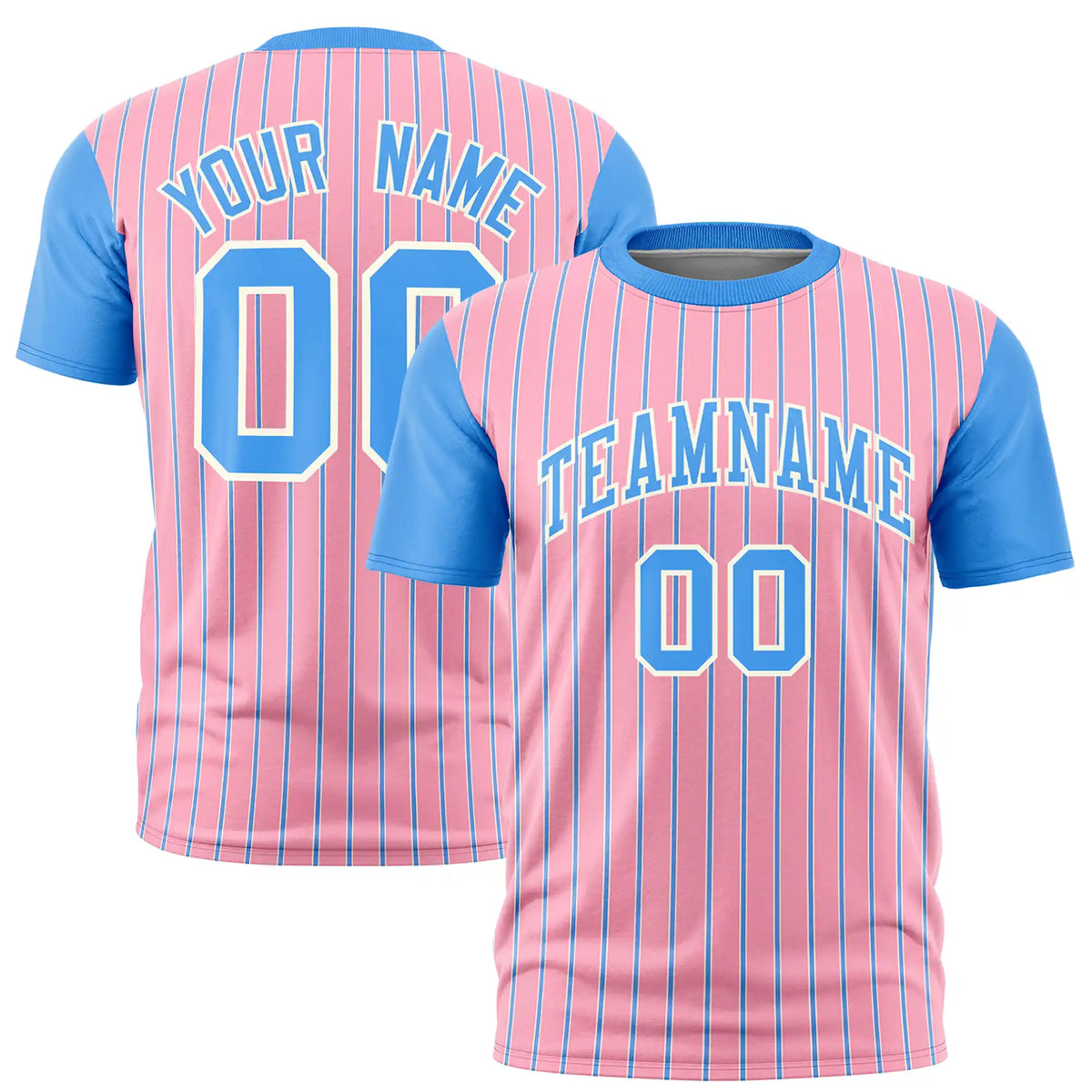 Custom Light Pink White-Powder Blue Pinstripe Pattern Design Performance T-Shirt