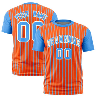 Custom Orange White-Powder Blue Pinstripe Pattern Design Performance T-Shirt - Style 1