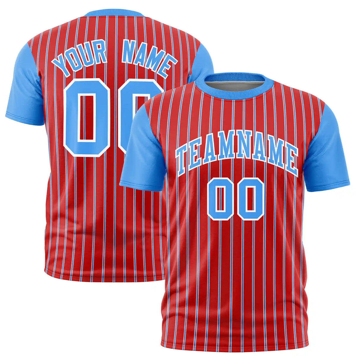Custom Red White-Powder Blue Pinstripe Pattern Design Performance T-Shirt