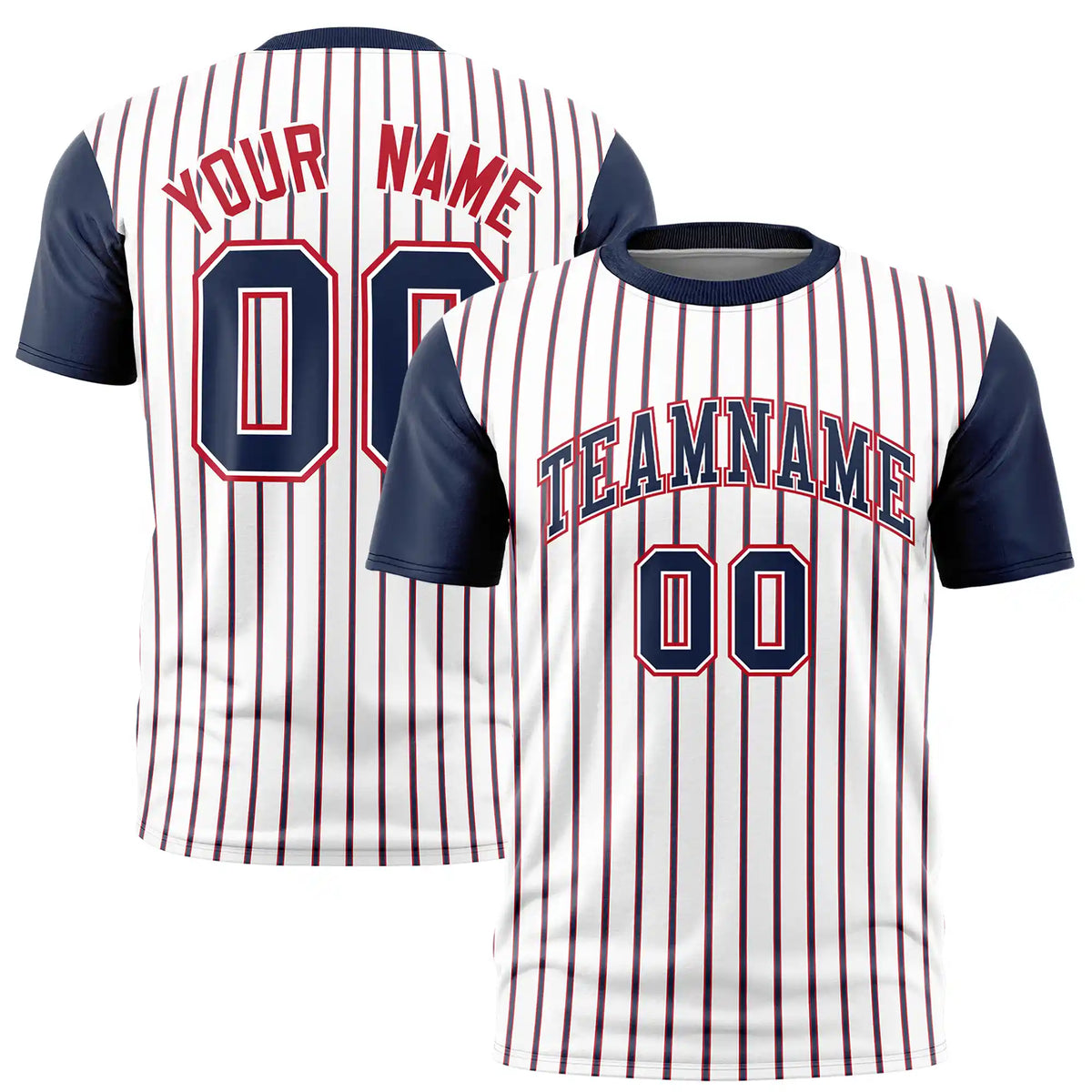 Custom White Red-Navy Pinstripe Pattern Design Performance T-Shirt