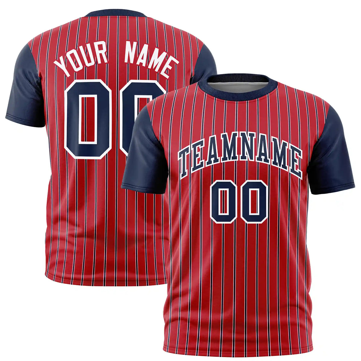 Custom Red White-Navy Pinstripe Pattern Design Performance T-Shirt