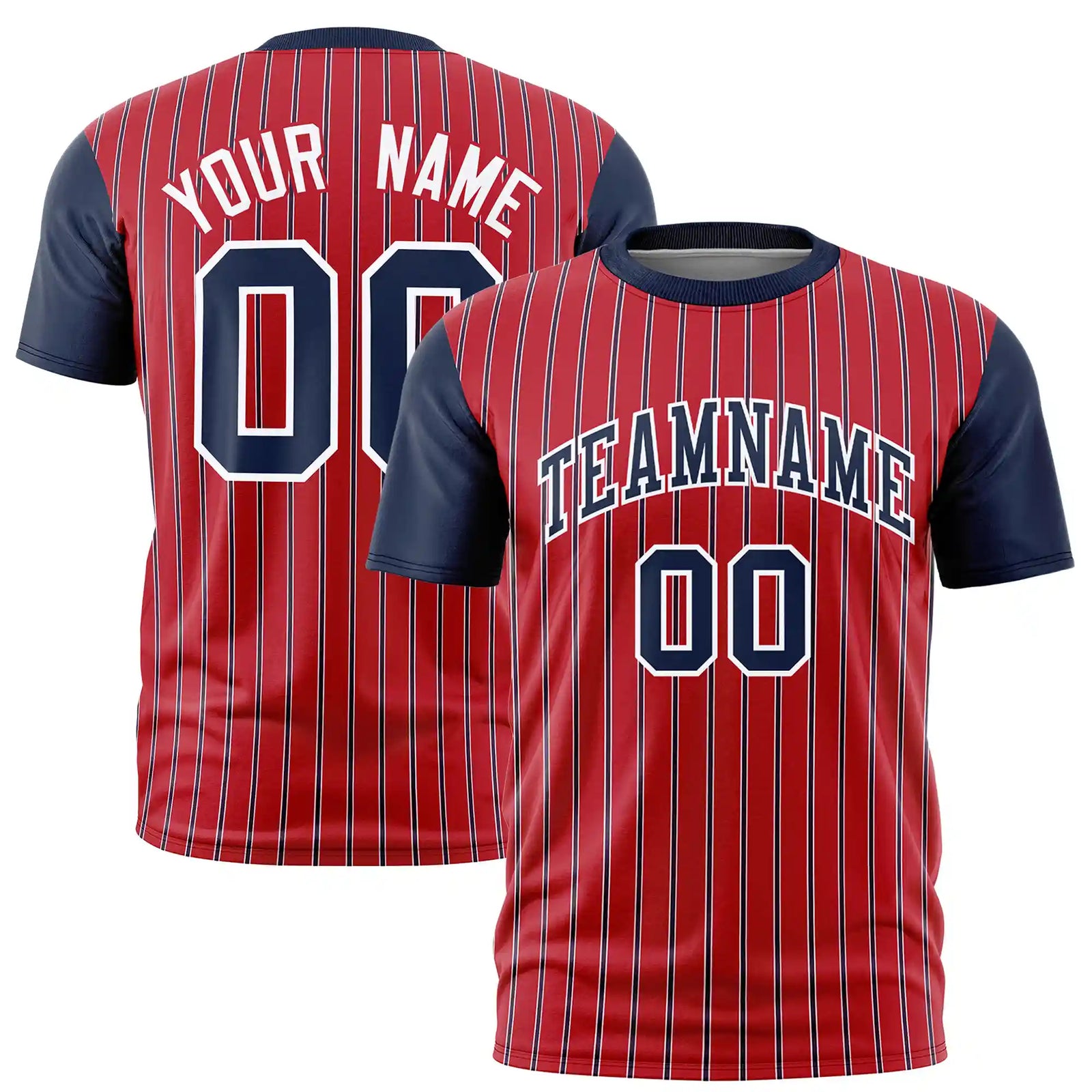 Custom Red White-Navy Pinstripe Pattern Design Performance T-Shirt