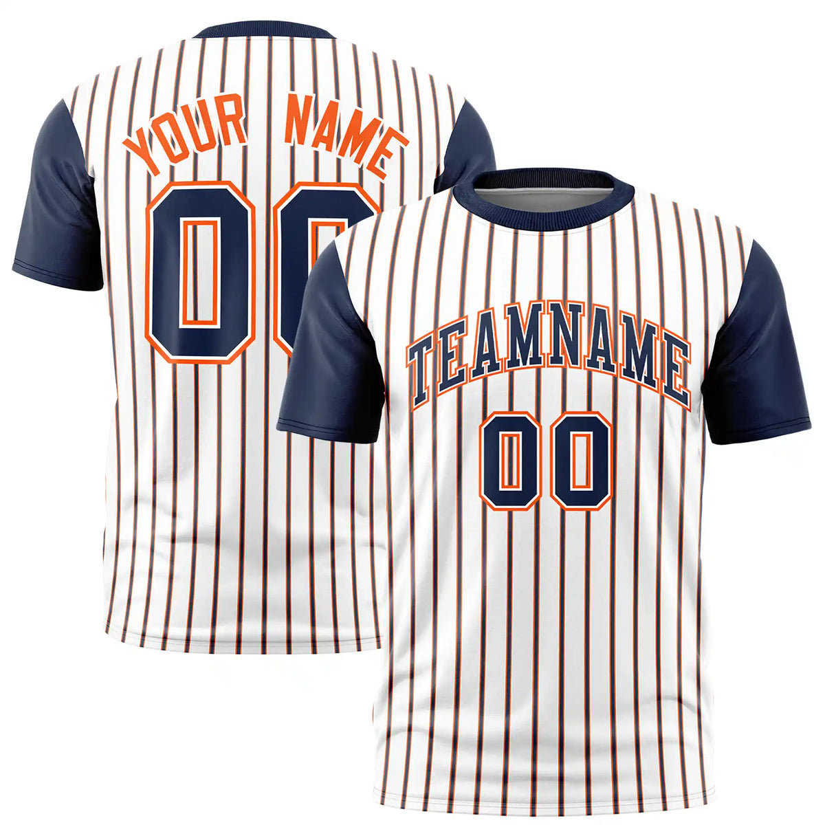 Custom White Orange-Navy Pinstripe Pattern Design Performance T-Shirt