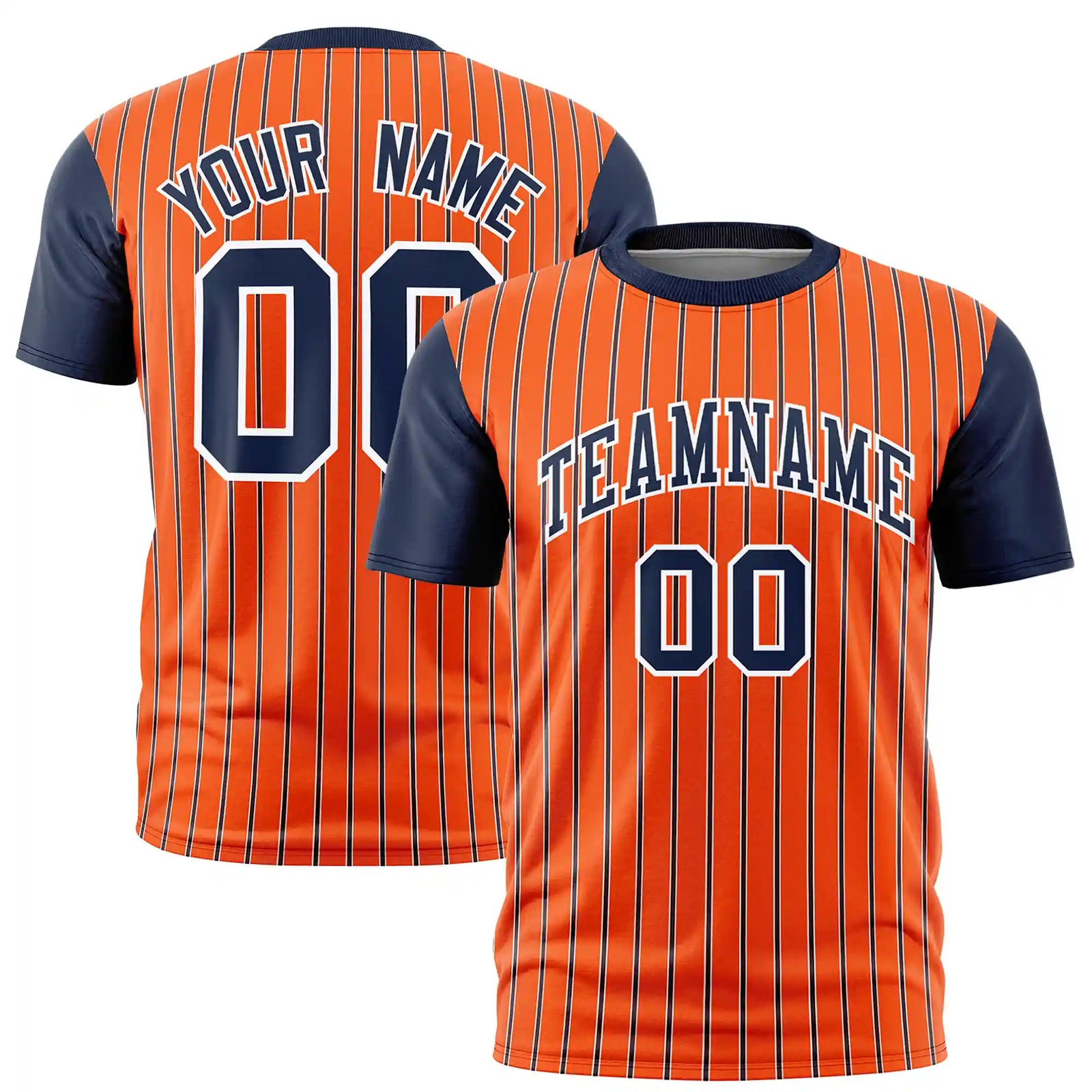 Custom Orange White-Navy Pinstripe Pattern Design Performance T-Shirt
