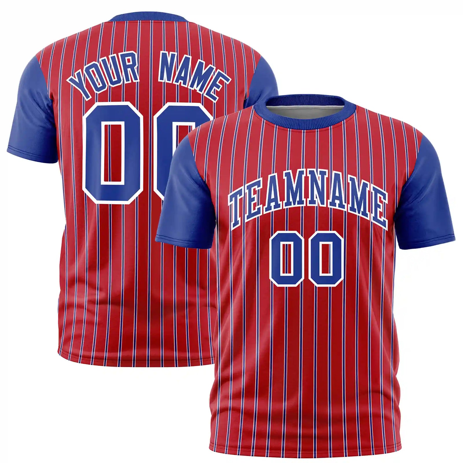 Custom Red White-Royal Blue Pinstripe Pattern Design Performance T-Shirt