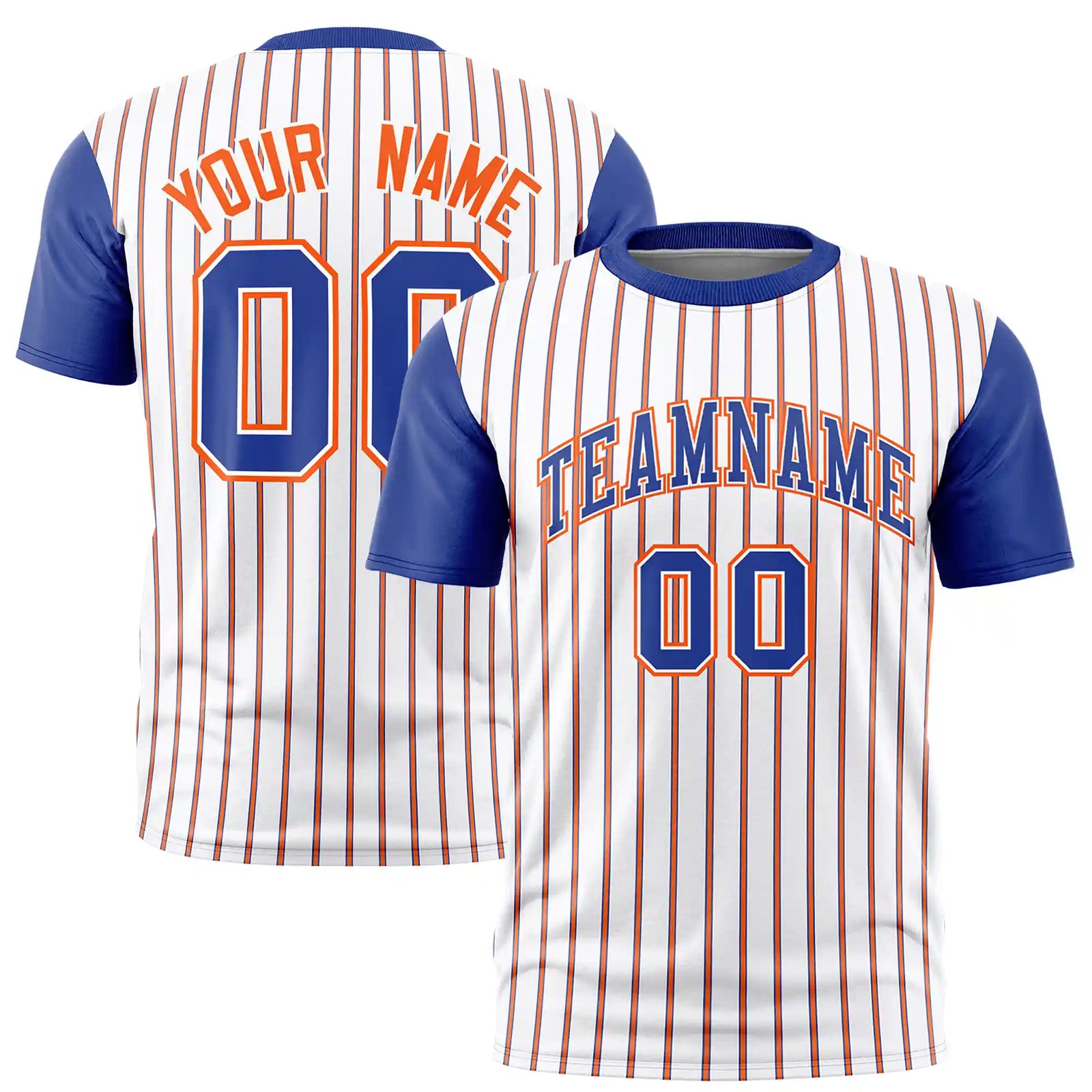 Custom White Orange-Royal Blue Pinstripe Pattern Design Performance T-Shirt