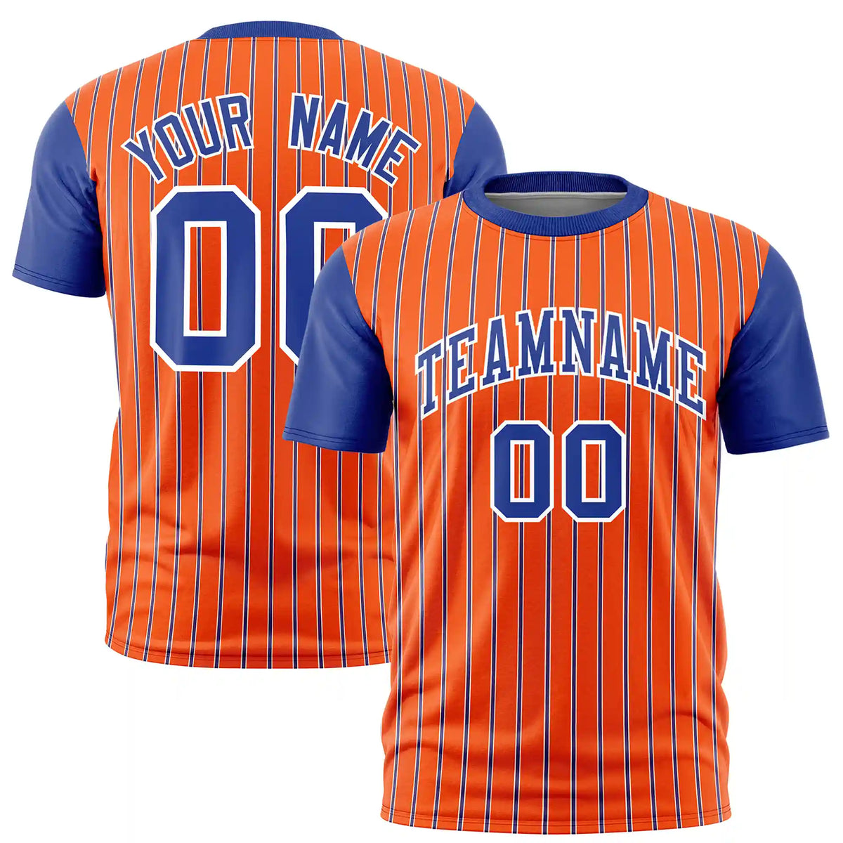 Custom Orange White-Royal Blue Pinstripe Pattern Design Performance T-Shirt