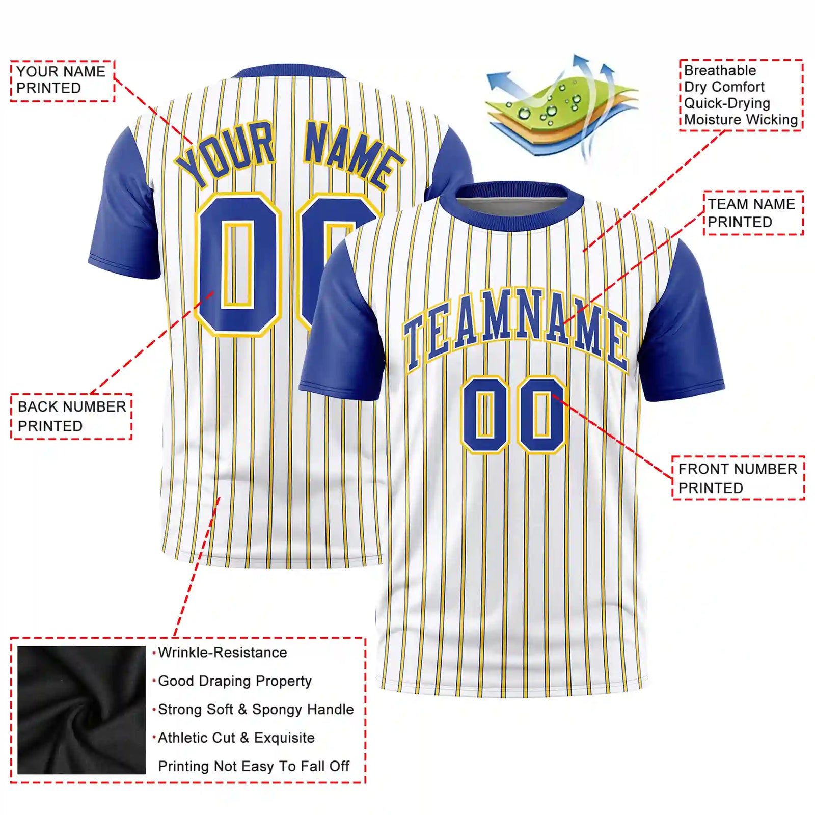 Custom White Gold01-Royal Blue Pinstripe Pattern Design Performance T-Shirt