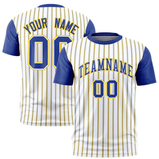 Custom White Gold01-Royal Blue Pinstripe Pattern Design Performance T-Shirt - Style 1