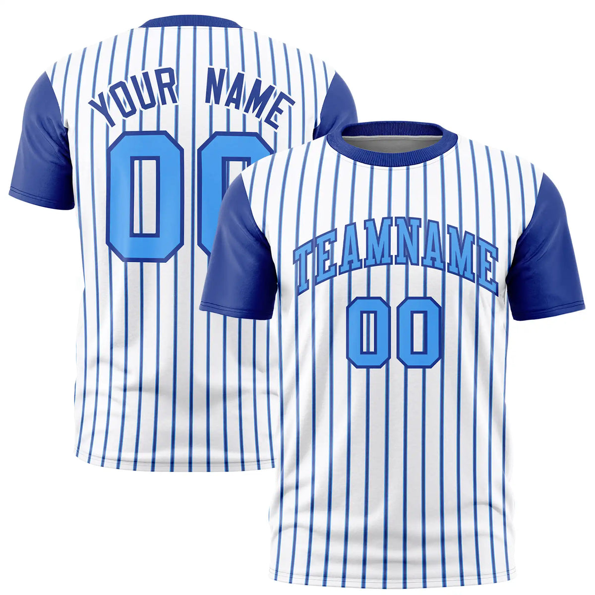 Custom White Powder Blue-Royal Blue Pinstripe Pattern Design Performance T-Shirt
