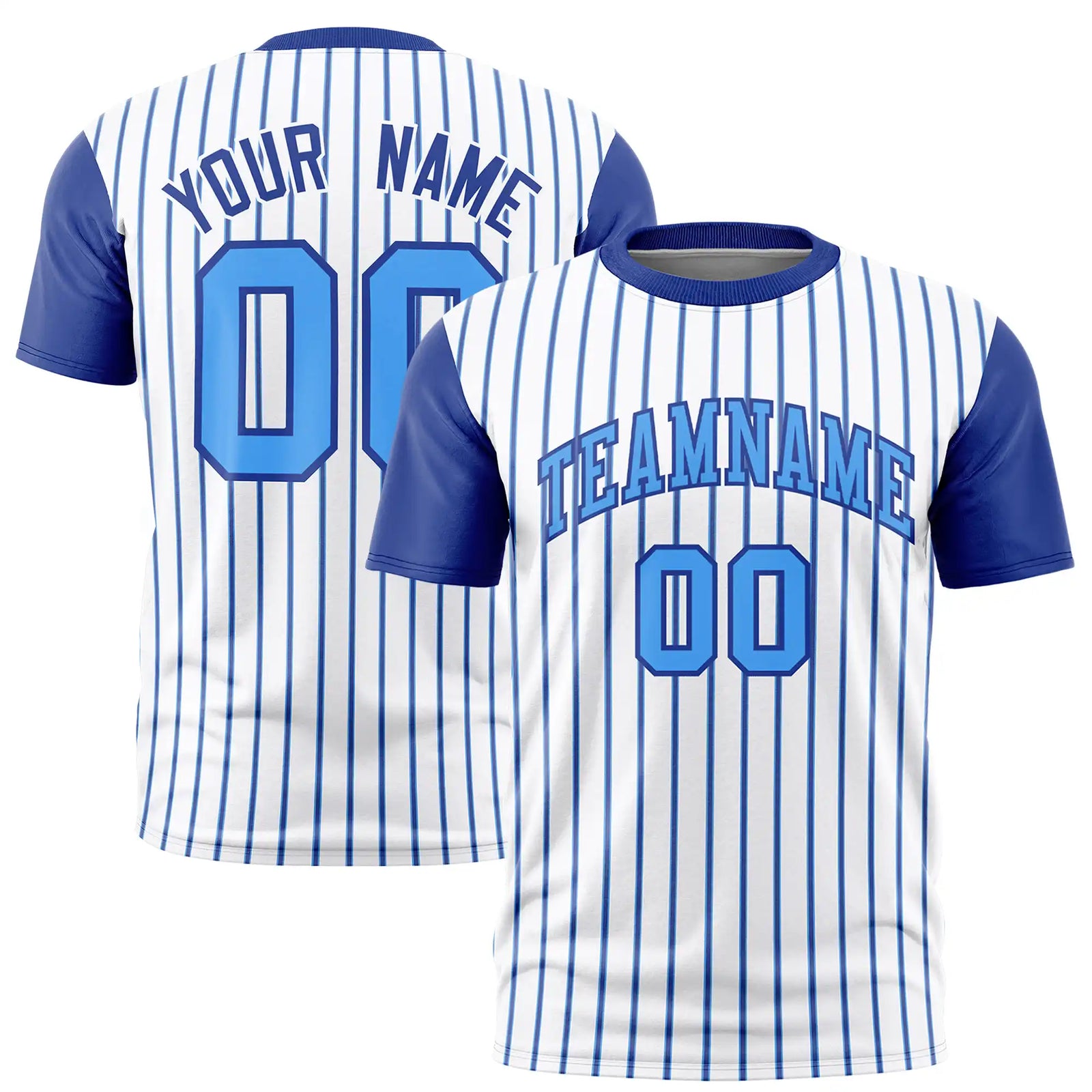 Custom White Powder Blue-Royal Blue Pinstripe Pattern Design Performance T-Shirt