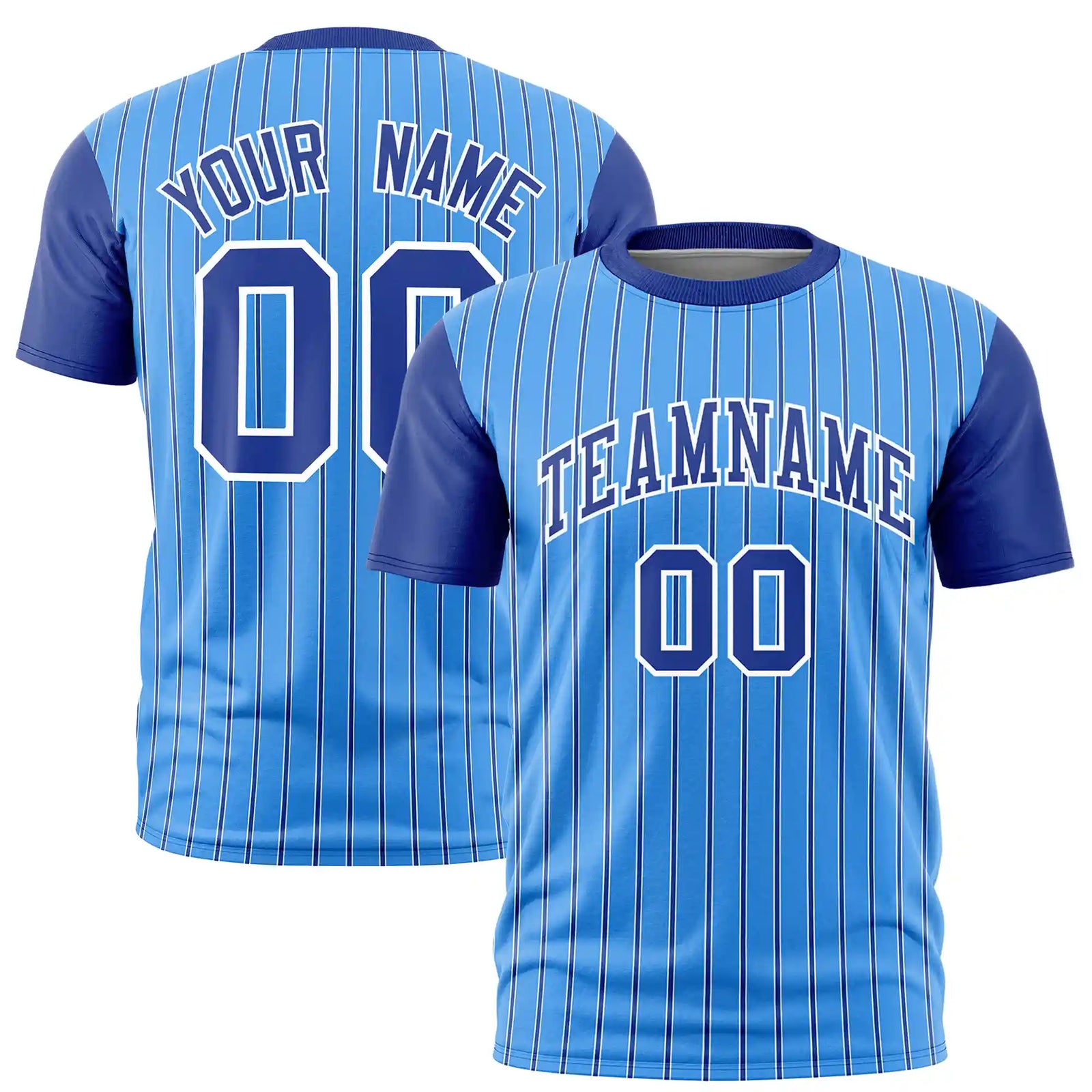 Custom Powder Blue White-Royal Blue Pinstripe Pattern Design Performance T-Shirt