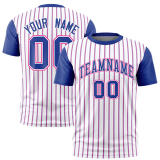 Camiseta deportiva personalizada con diseño de rayas blancas, rosas y azul rey - Estilo 1