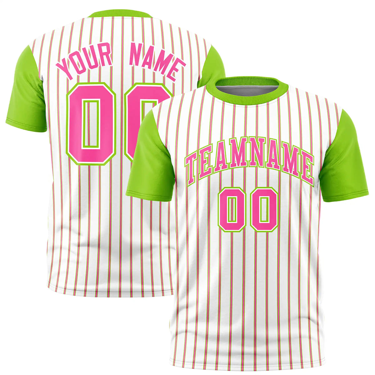 Custom White Pink-Neon Green Pinstripe Pattern Design Performance T-Shirt
