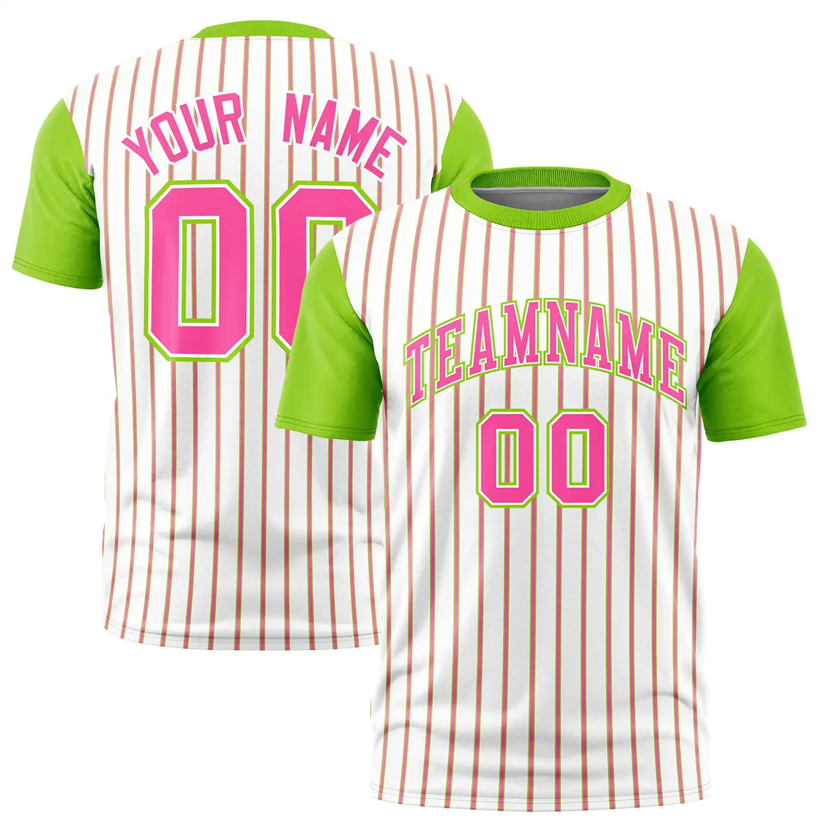 Custom White Pink-Neon Green Pinstripe Pattern Design Performance T-Shirt