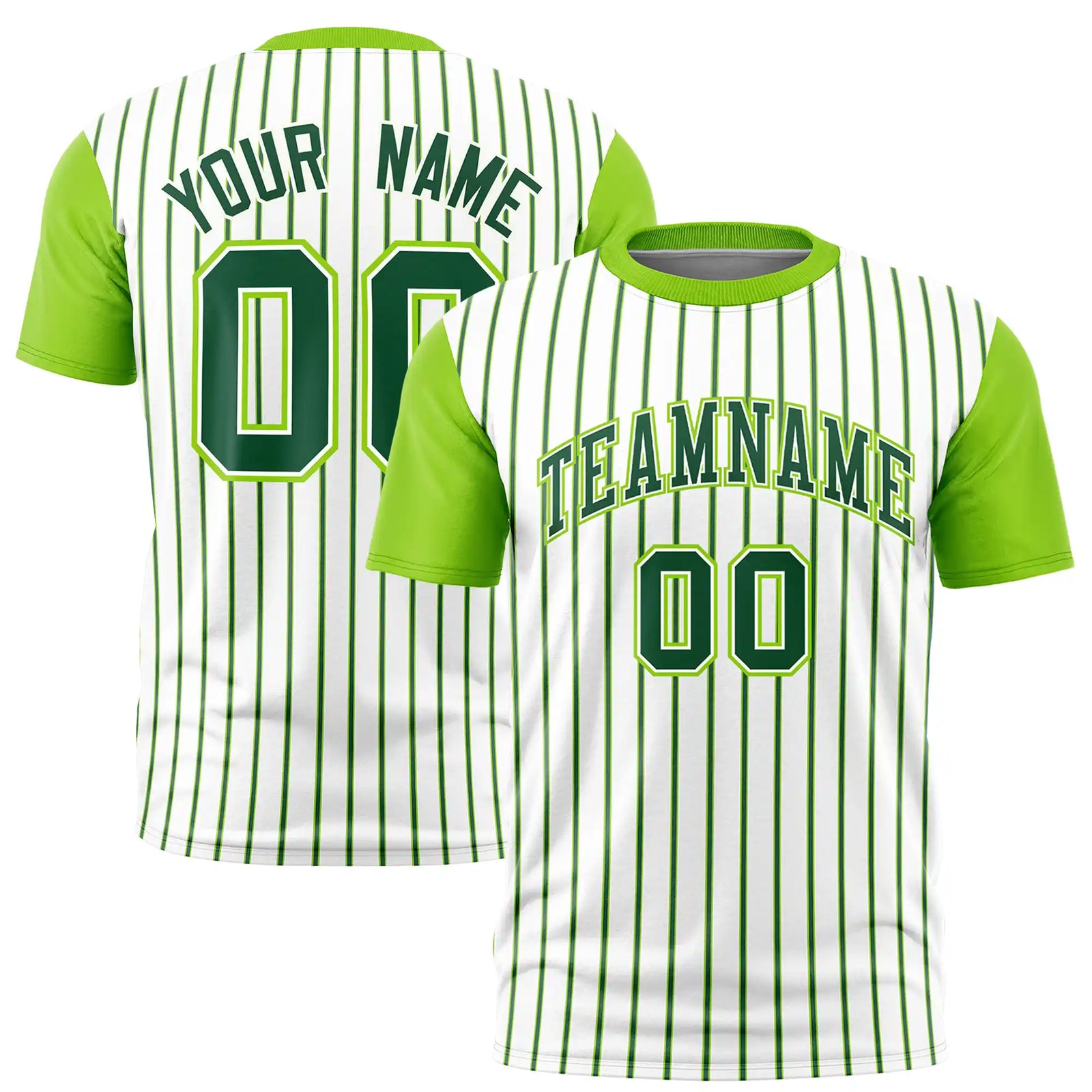 Custom White Green-Neon Green Pinstripe Pattern Design Performance T-Shirt