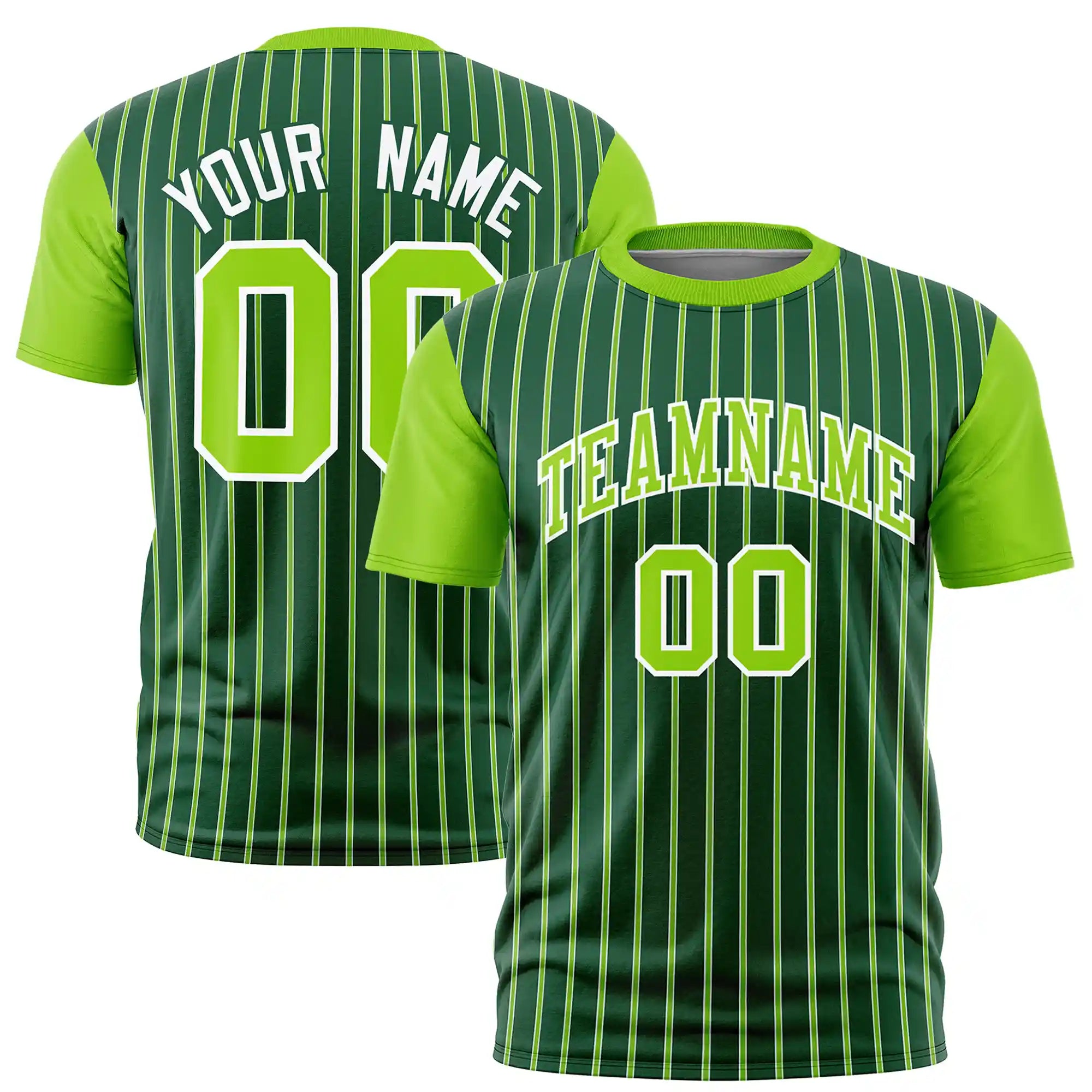 Custom Green White-Neon Green Pinstripe Pattern Design Performance T-Shirt