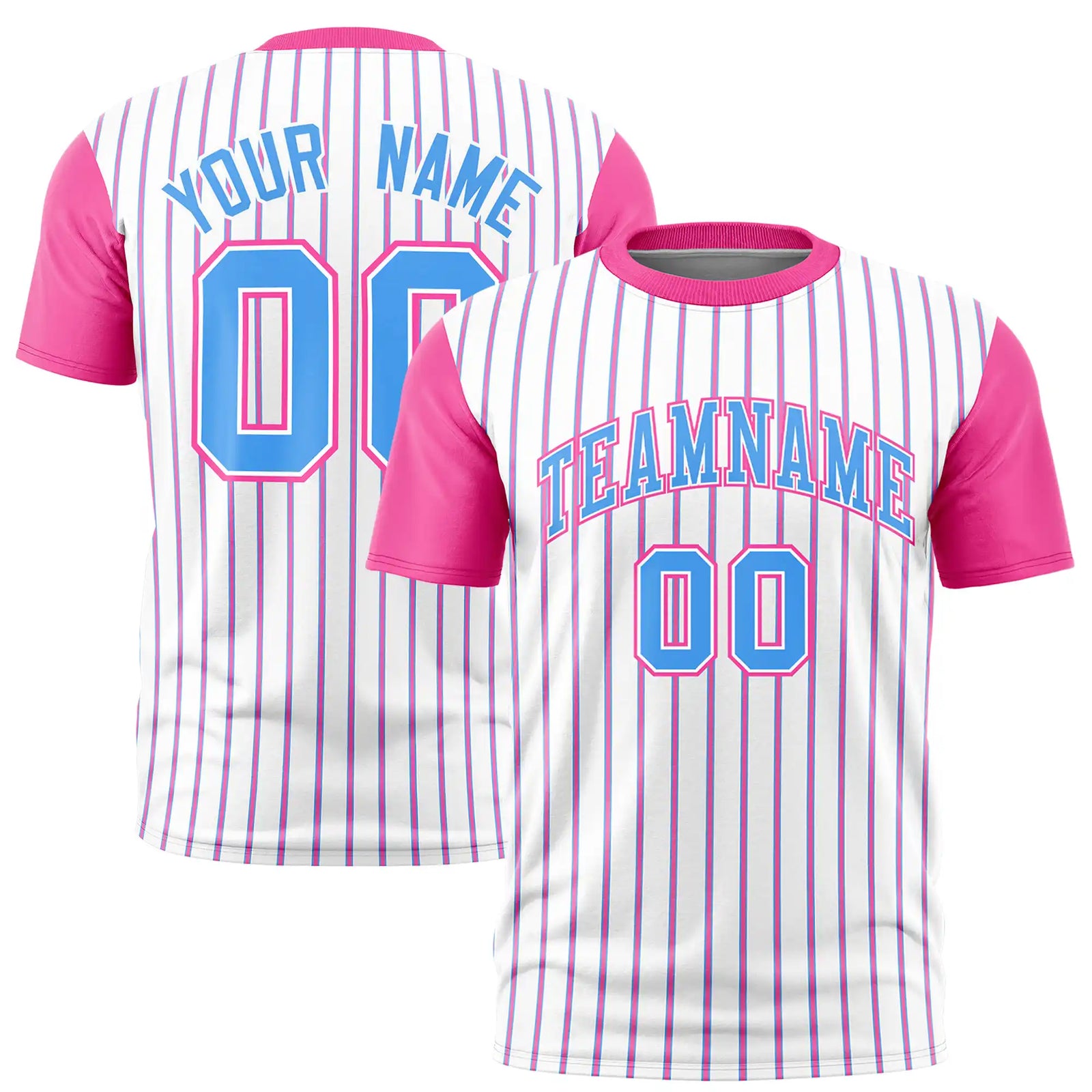Custom White Powder Blue-Pink Pinstripe Pattern Design Performance T-Shirt