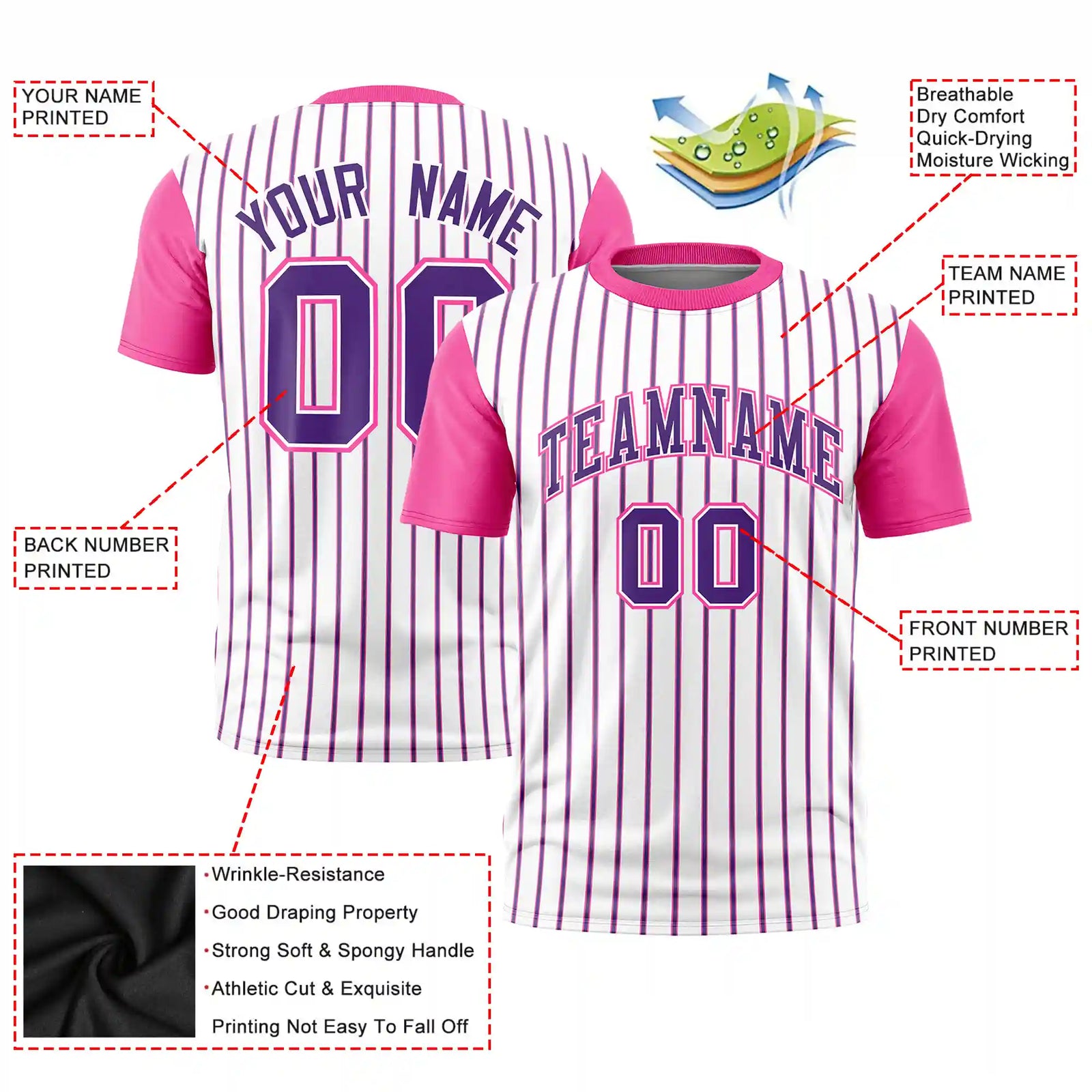 Custom White Purple-Pink Pinstripe Pattern Design Performance T-Shirt