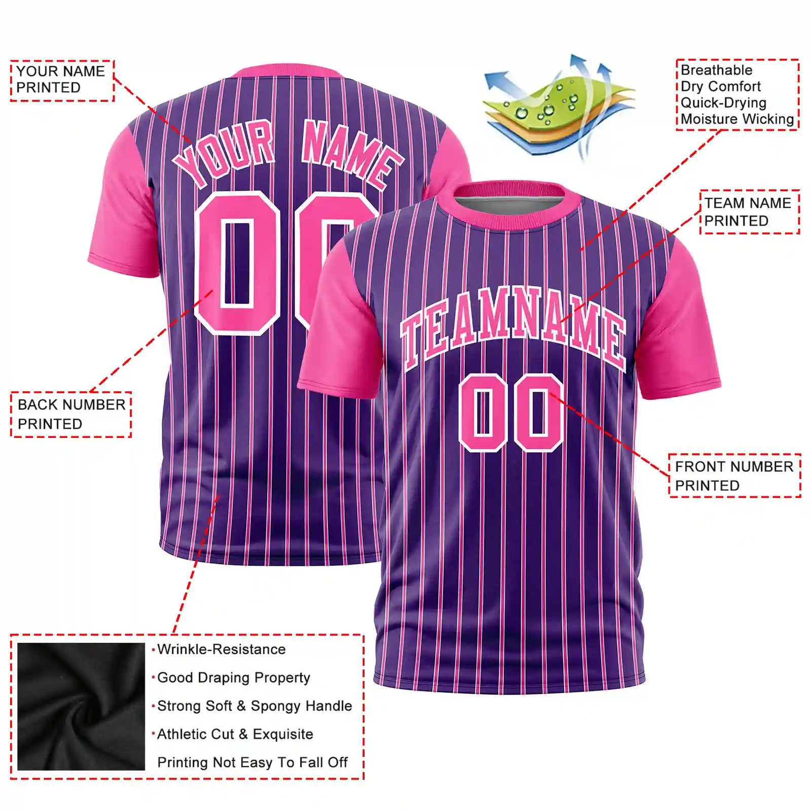 Custom Purple White-Pink Pinstripe Pattern Design Performance T-Shirt
