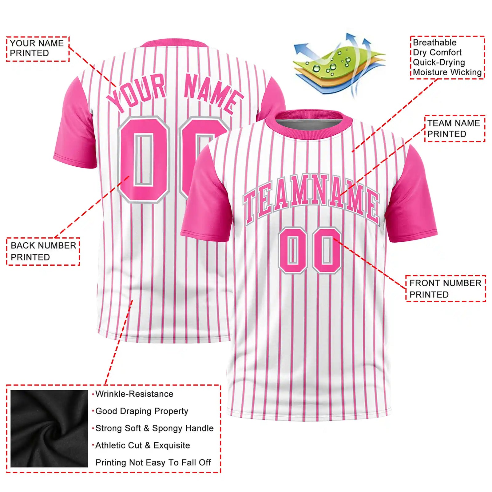 Custom White Gray-Pink Pinstripe Pattern Design Performance T-Shirt