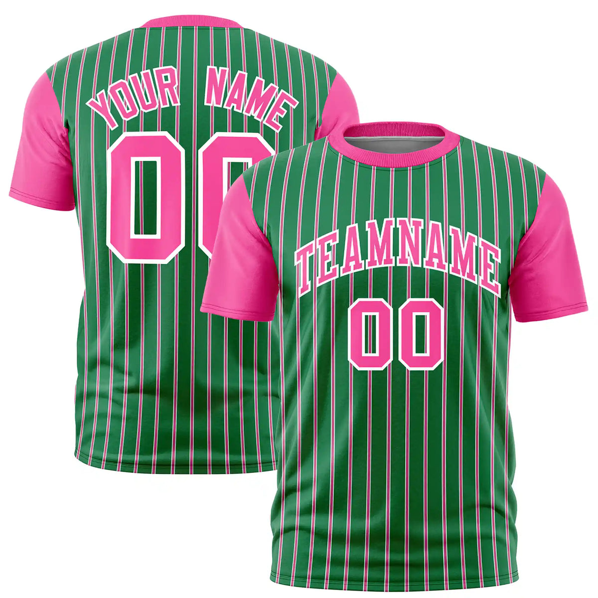 Custom Kelly Green White-Pink Pinstripe Pattern Design Performance T-Shirt
